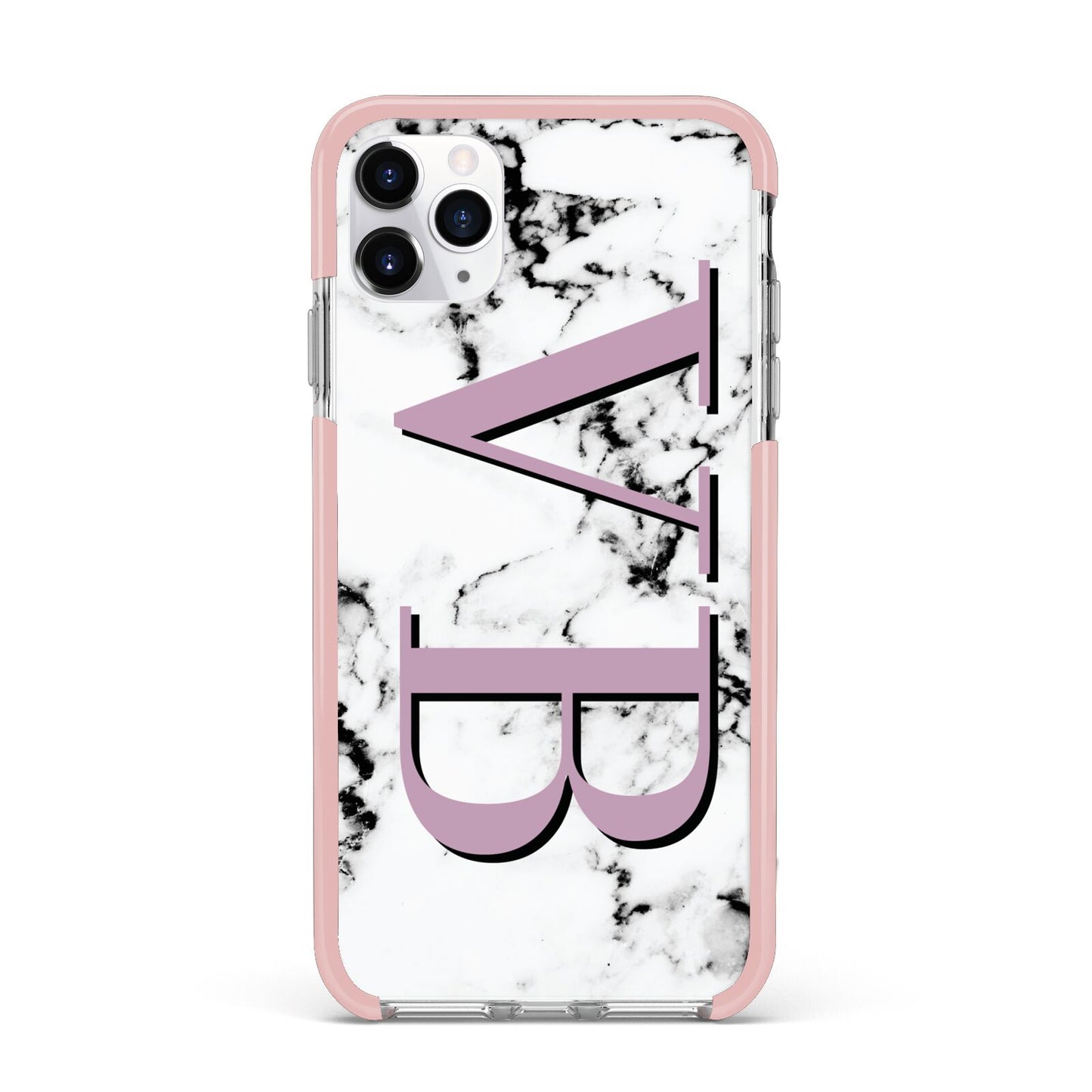 Personalised Purple Big Initials Marble iPhone 11 Pro Max Impact Pink Edge Case