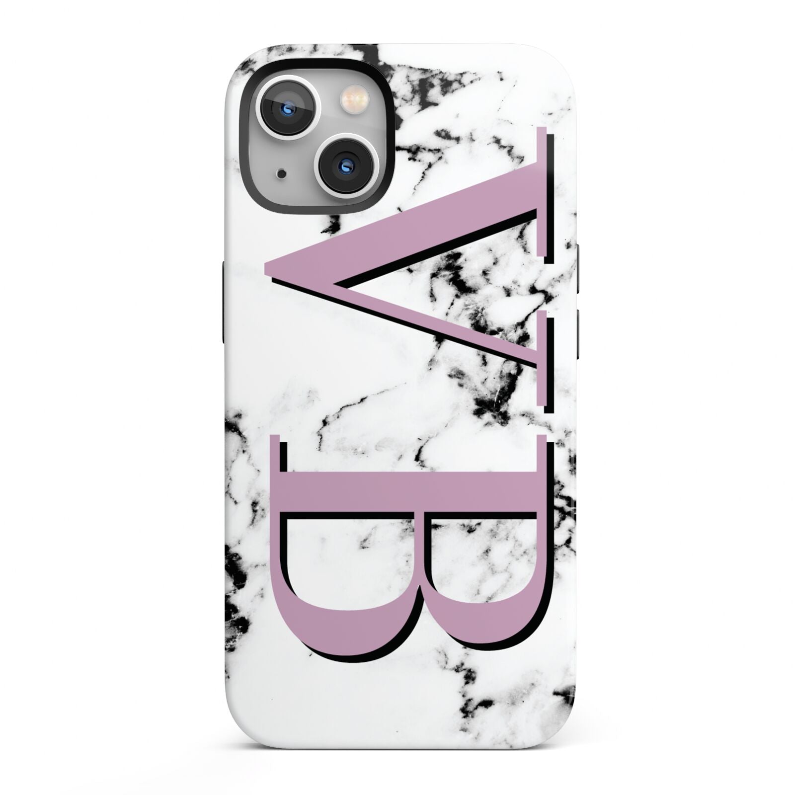 Personalised Purple Big Initials Marble iPhone 13 Full Wrap 3D Tough Case