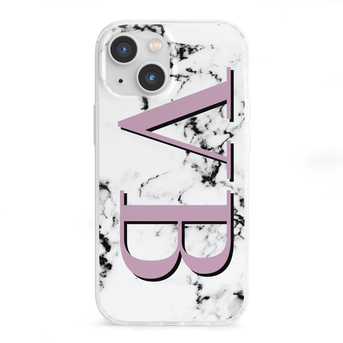 Personalised Purple Big Initials Marble iPhone 13 Mini Clear Bumper Case