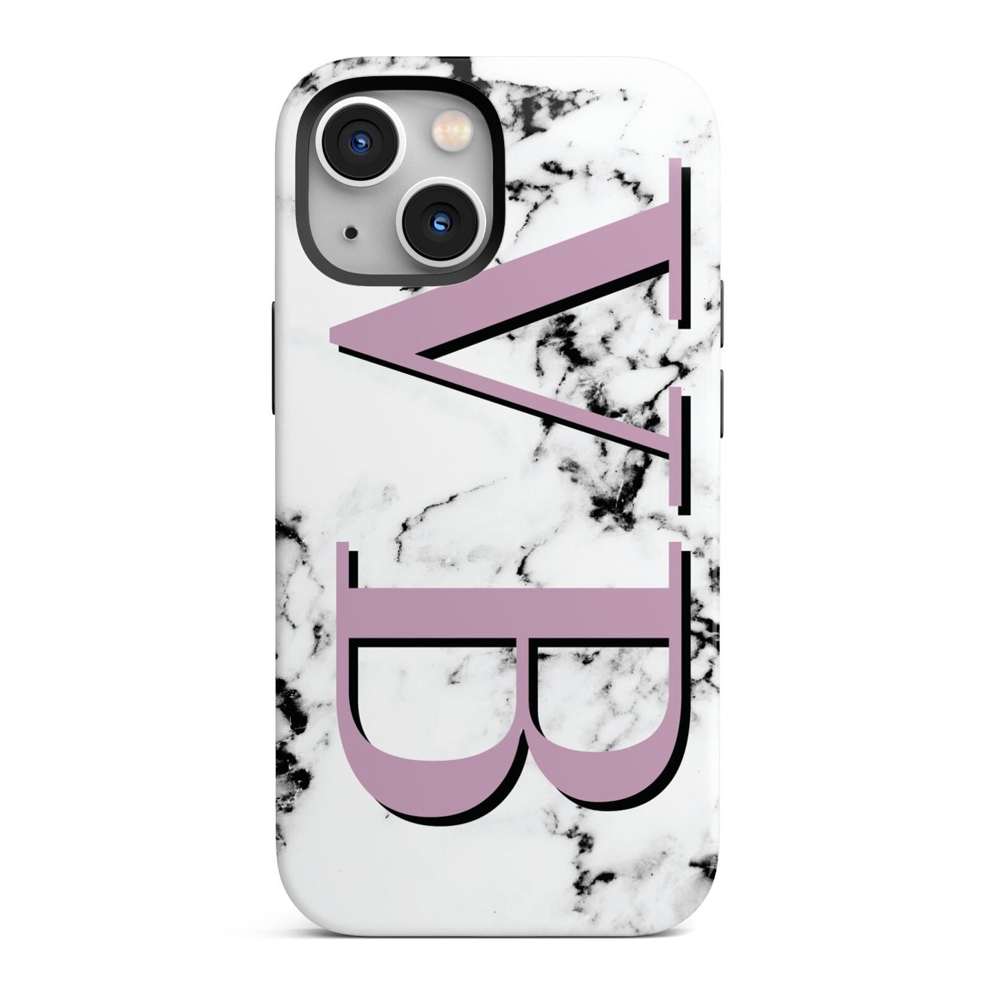 Personalised Purple Big Initials Marble iPhone 13 Mini Full Wrap 3D Tough Case