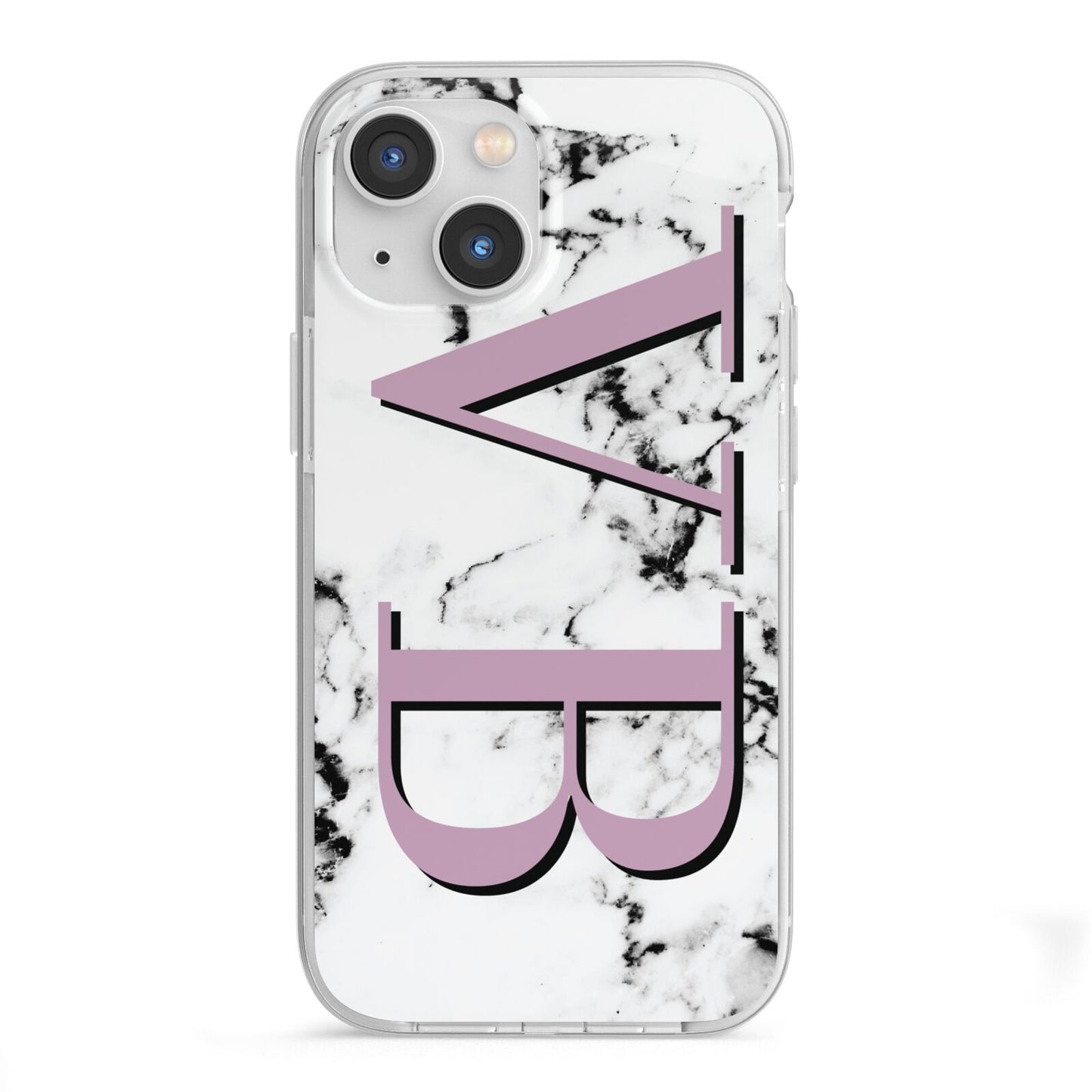 Personalised Purple Big Initials Marble iPhone 13 Mini TPU Impact Case with White Edges