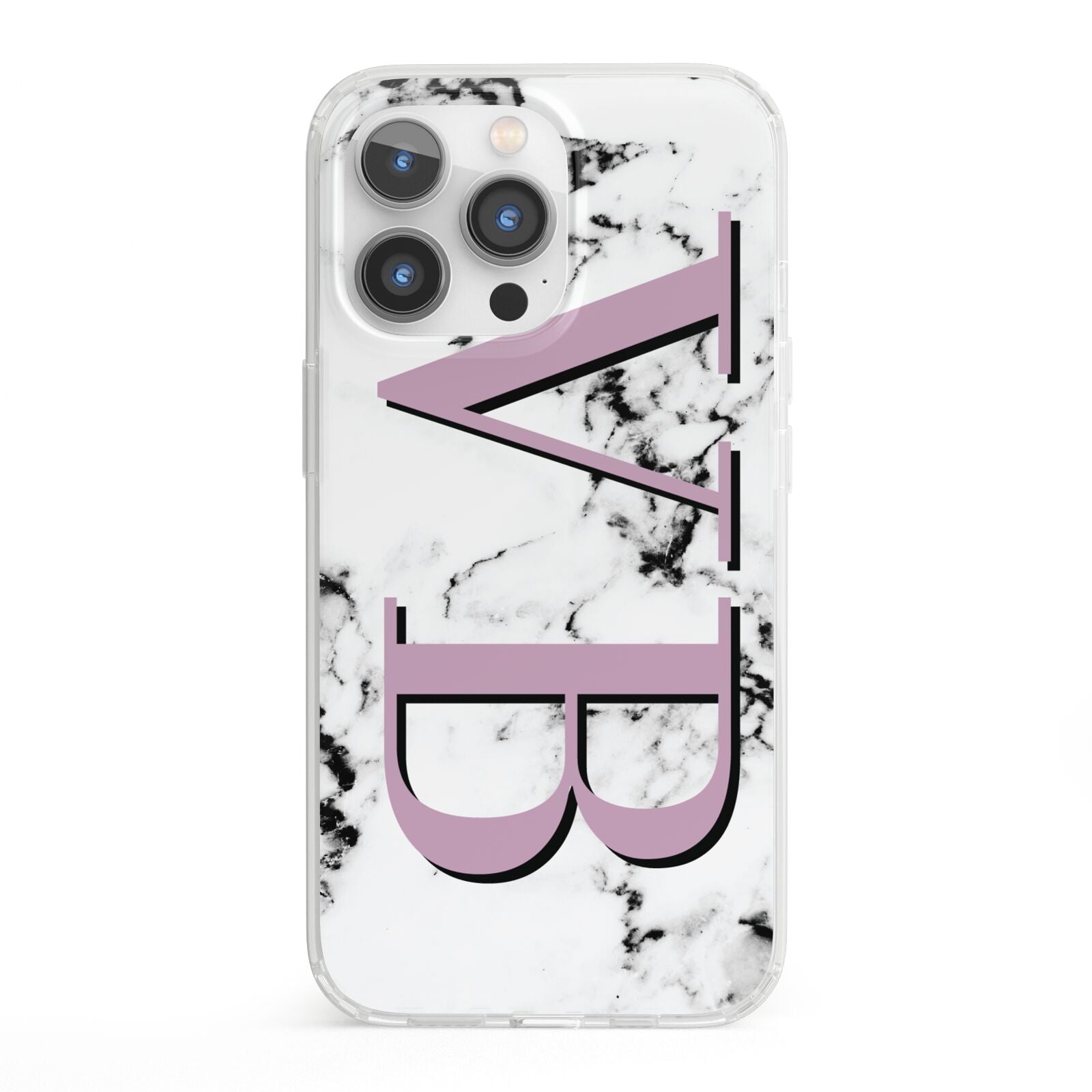 Personalised Purple Big Initials Marble iPhone 13 Pro Clear Bumper Case