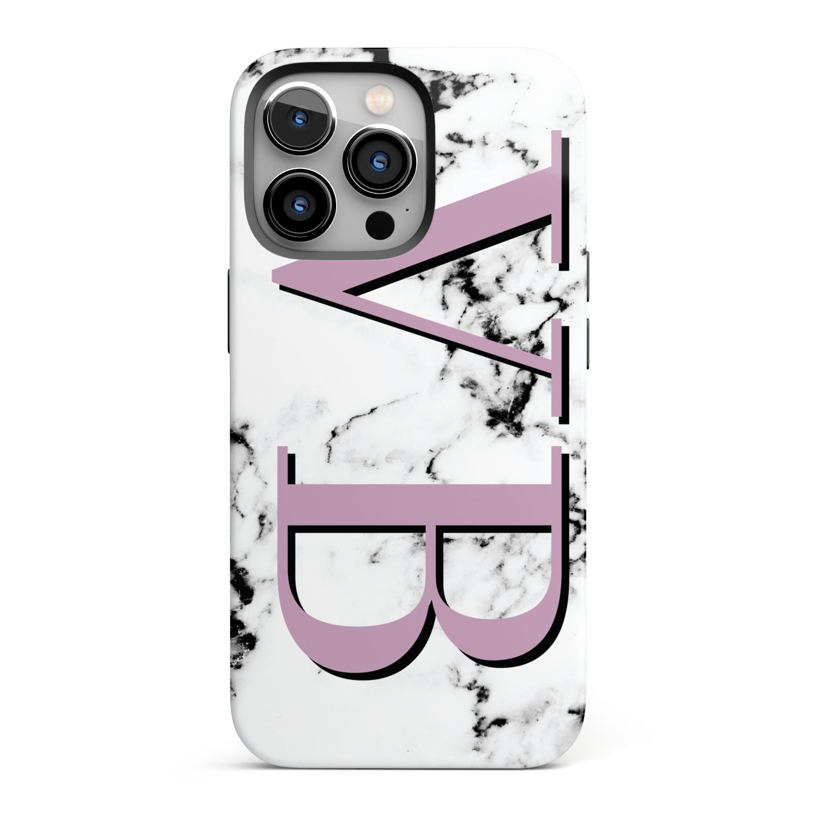 Personalised Purple Big Initials Marble iPhone 13 Pro Full Wrap 3D Tough Case