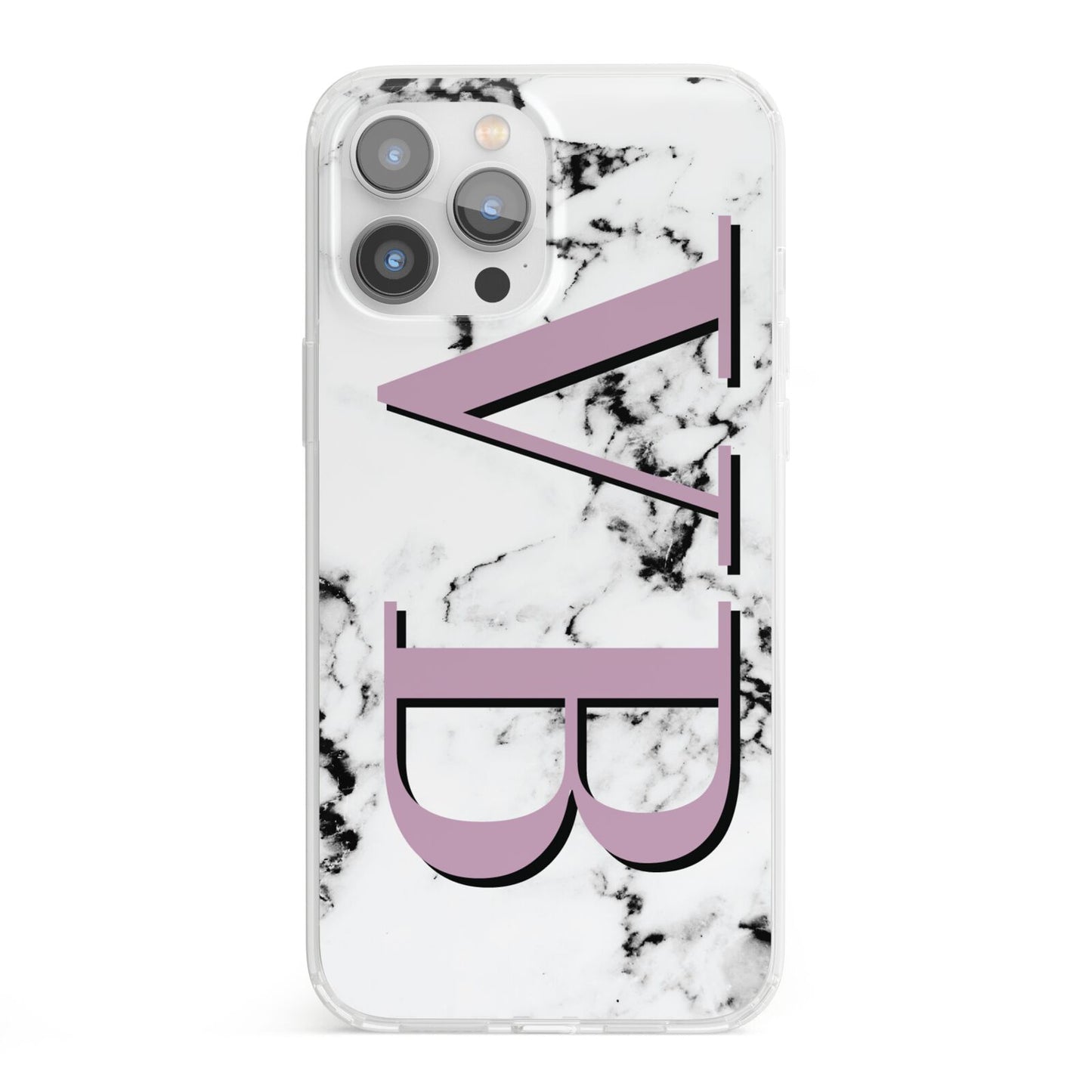 Personalised Purple Big Initials Marble iPhone 13 Pro Max Clear Bumper Case