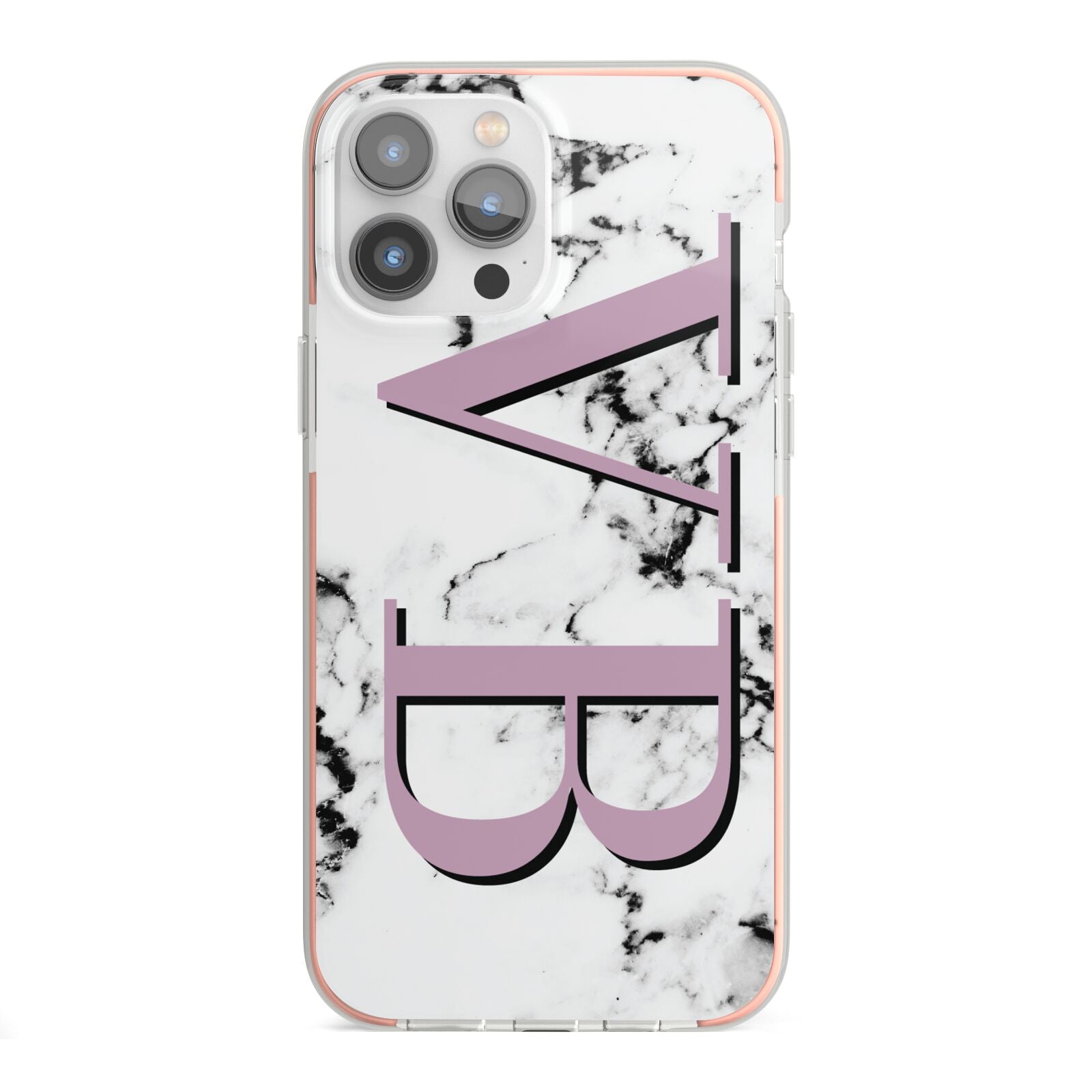 Personalised Purple Big Initials Marble iPhone 13 Pro Max TPU Impact Case with Pink Edges