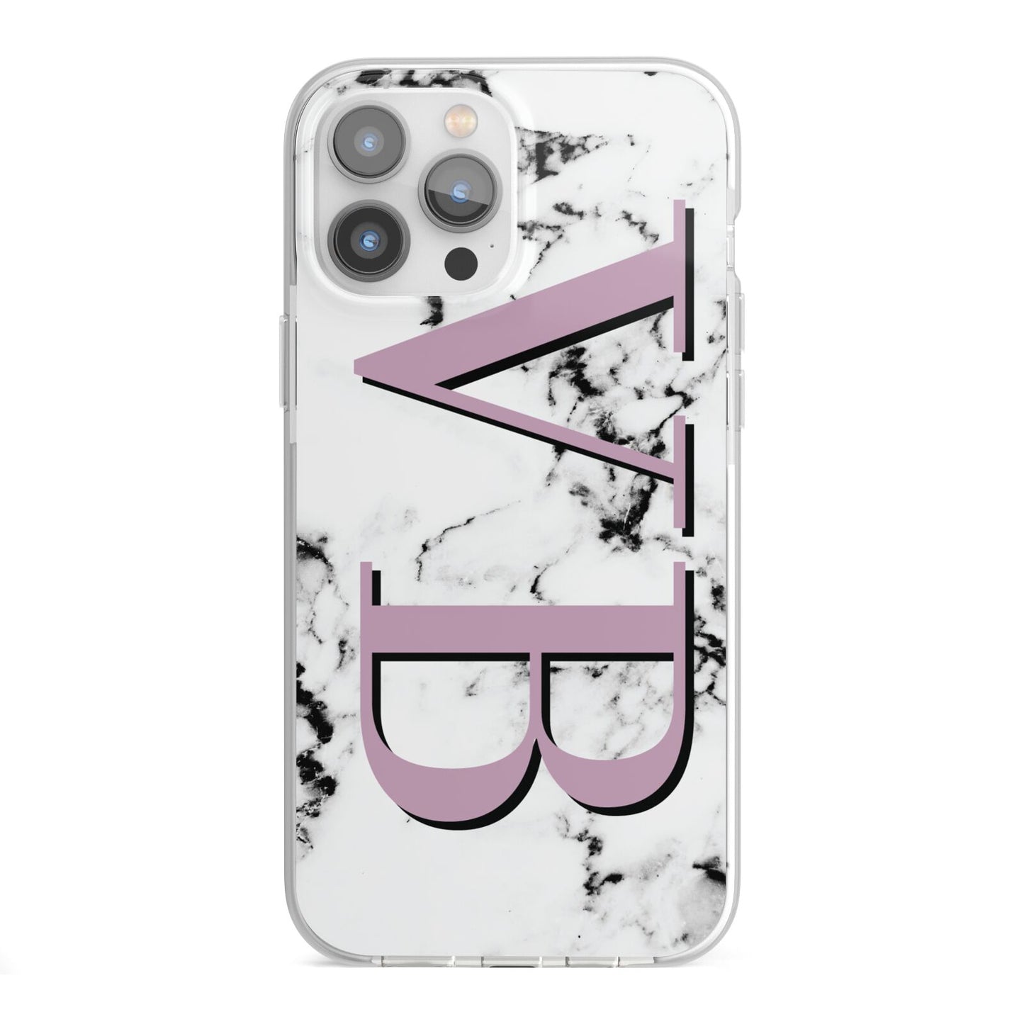 Personalised Purple Big Initials Marble iPhone 13 Pro Max TPU Impact Case with White Edges