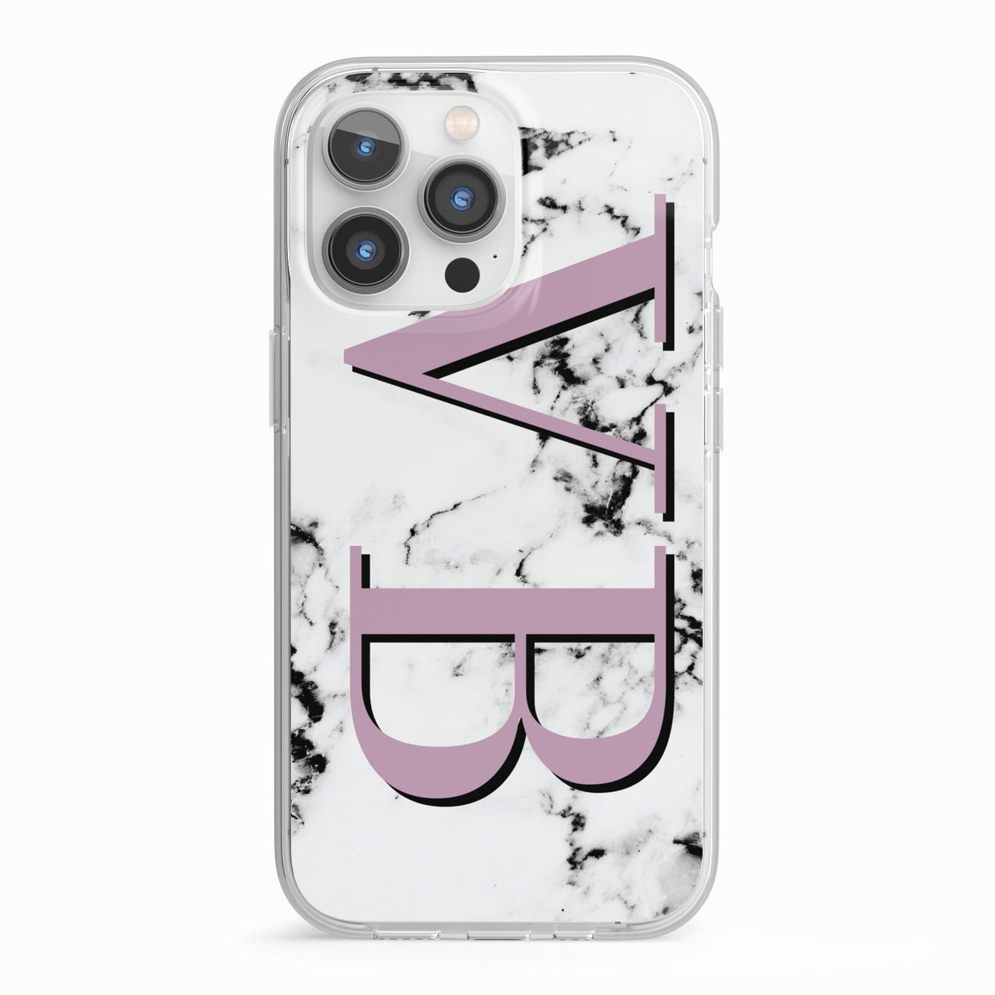 Personalised Purple Big Initials Marble iPhone 13 Pro TPU Impact Case with White Edges