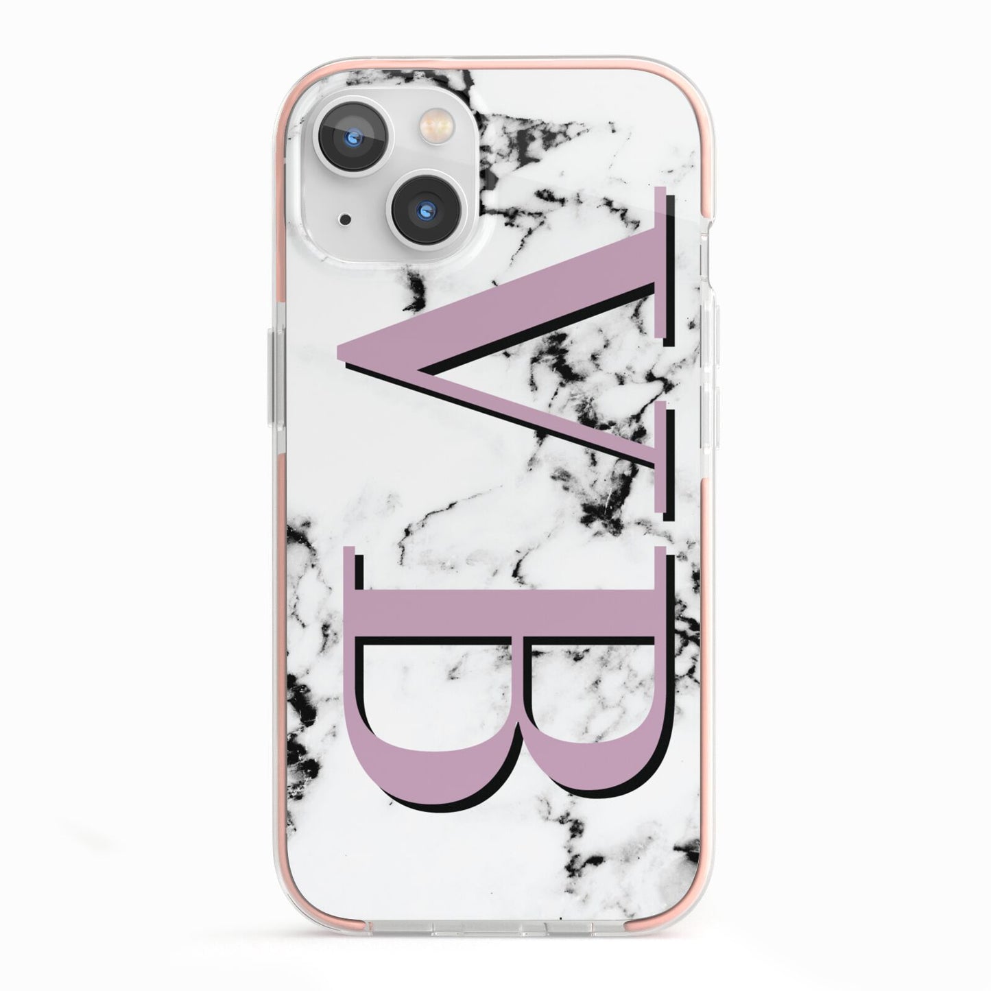 Personalised Purple Big Initials Marble iPhone 13 TPU Impact Case with Pink Edges