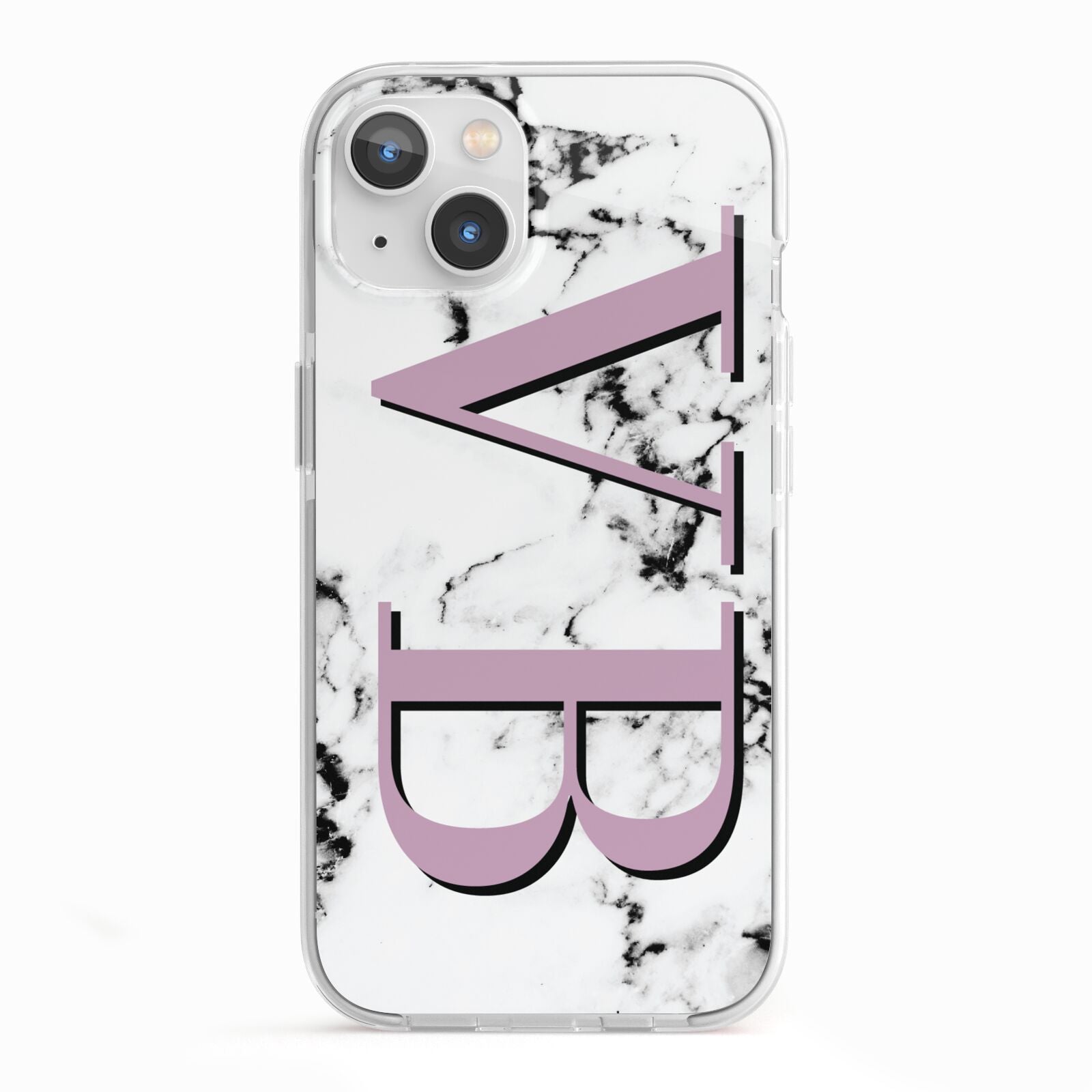 Personalised Purple Big Initials Marble iPhone 13 TPU Impact Case with White Edges