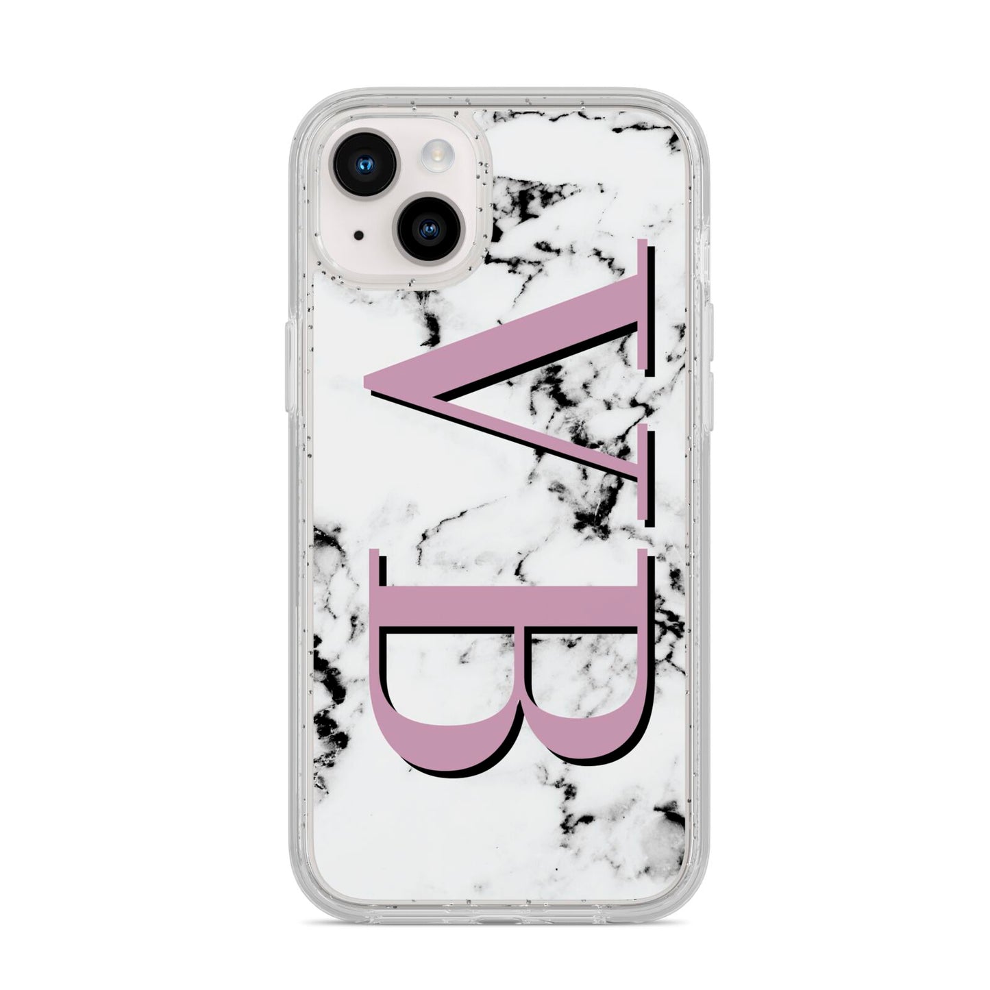 Personalised Purple Big Initials Marble iPhone 14 Plus Glitter Tough Case Starlight