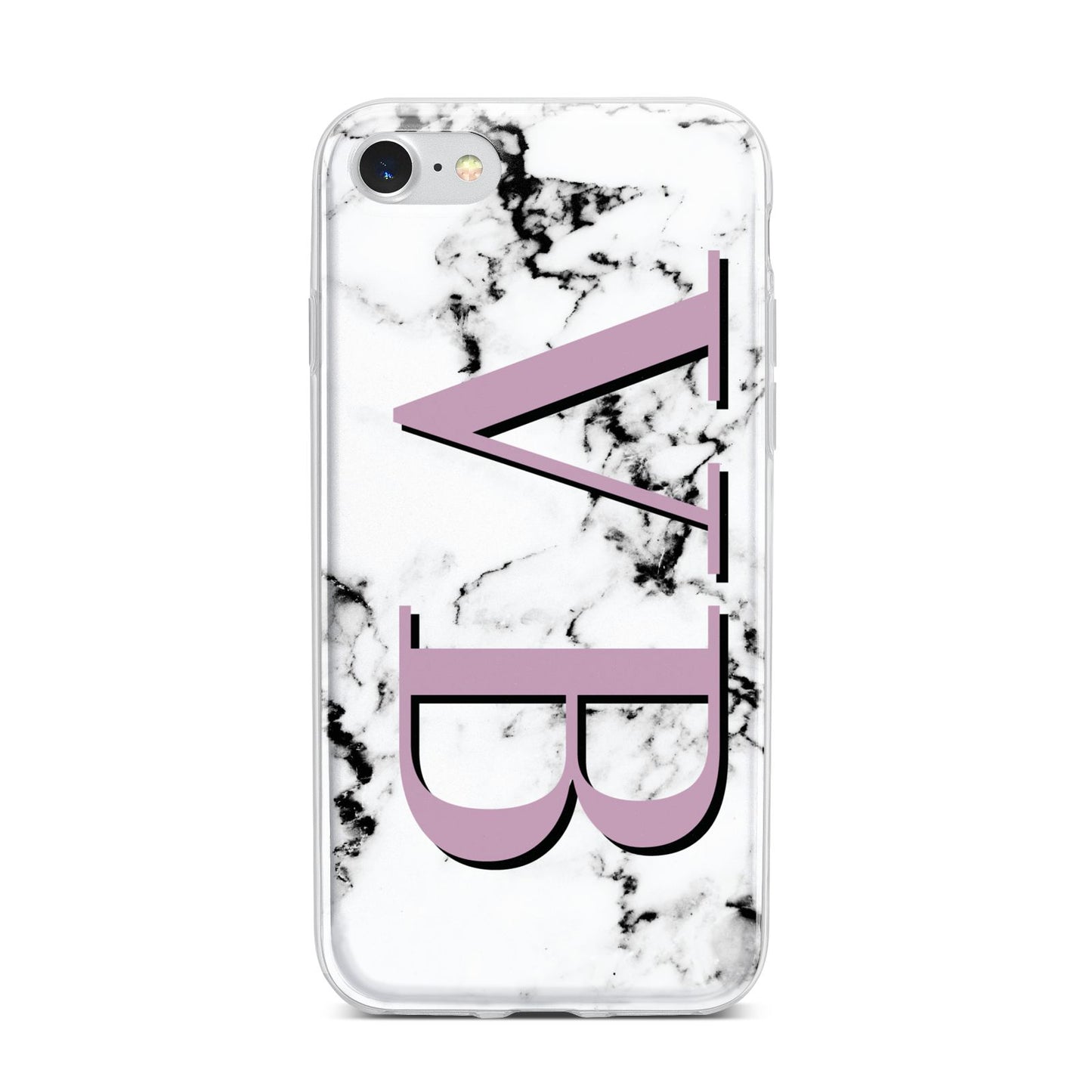 Personalised Purple Big Initials Marble iPhone 7 Bumper Case on Silver iPhone