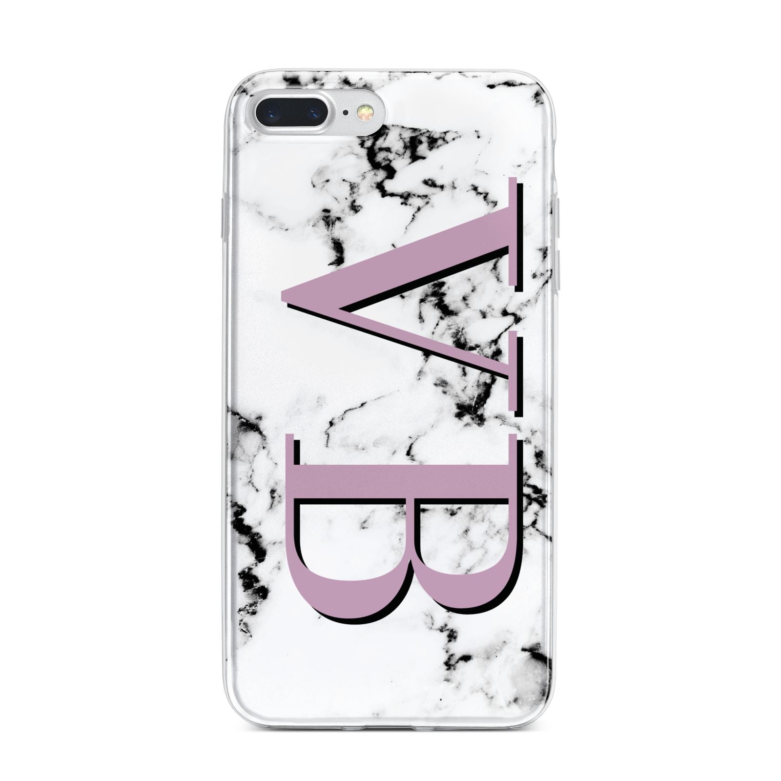 Personalised Purple Big Initials Marble iPhone 7 Plus Bumper Case on Silver iPhone