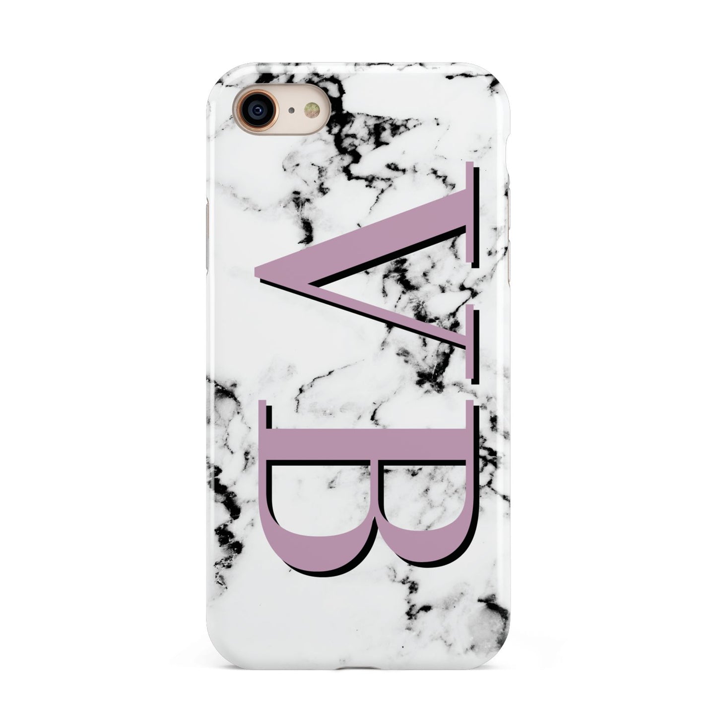 Personalised Purple Big Initials Marble iPhone 8 3D Tough Case on Gold Phone