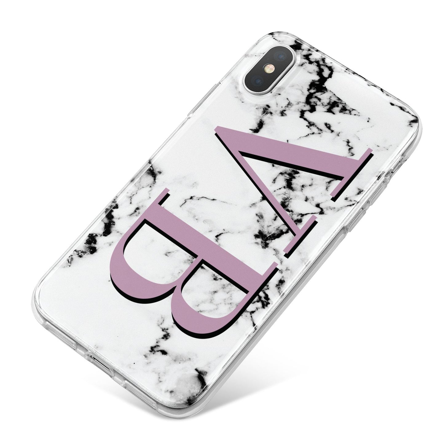 Personalised Purple Big Initials Marble iPhone X Bumper Case on Silver iPhone