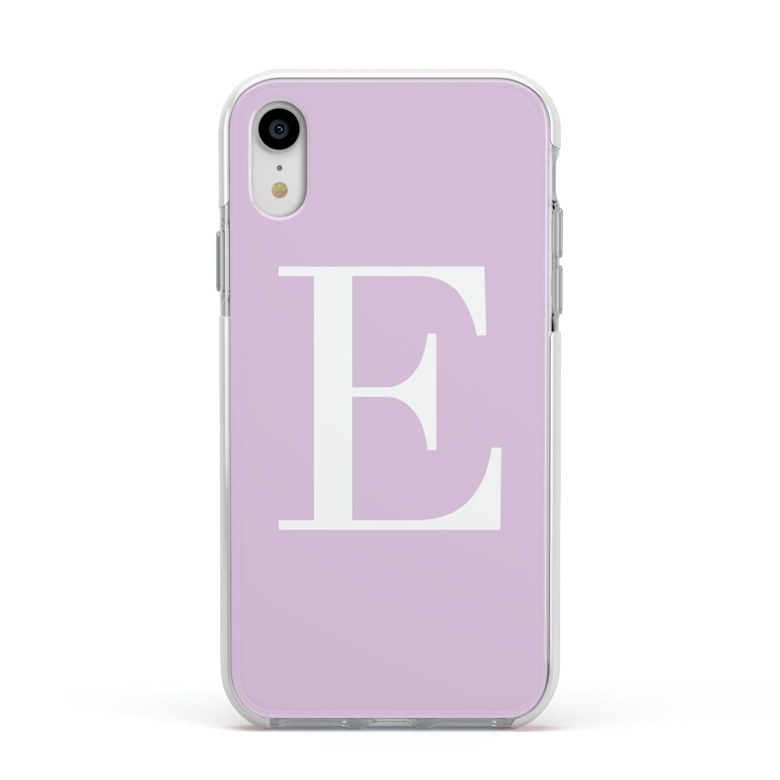 Personalised Purple Black Initial Apple iPhone XR Impact Case White Edge on Silver Phone