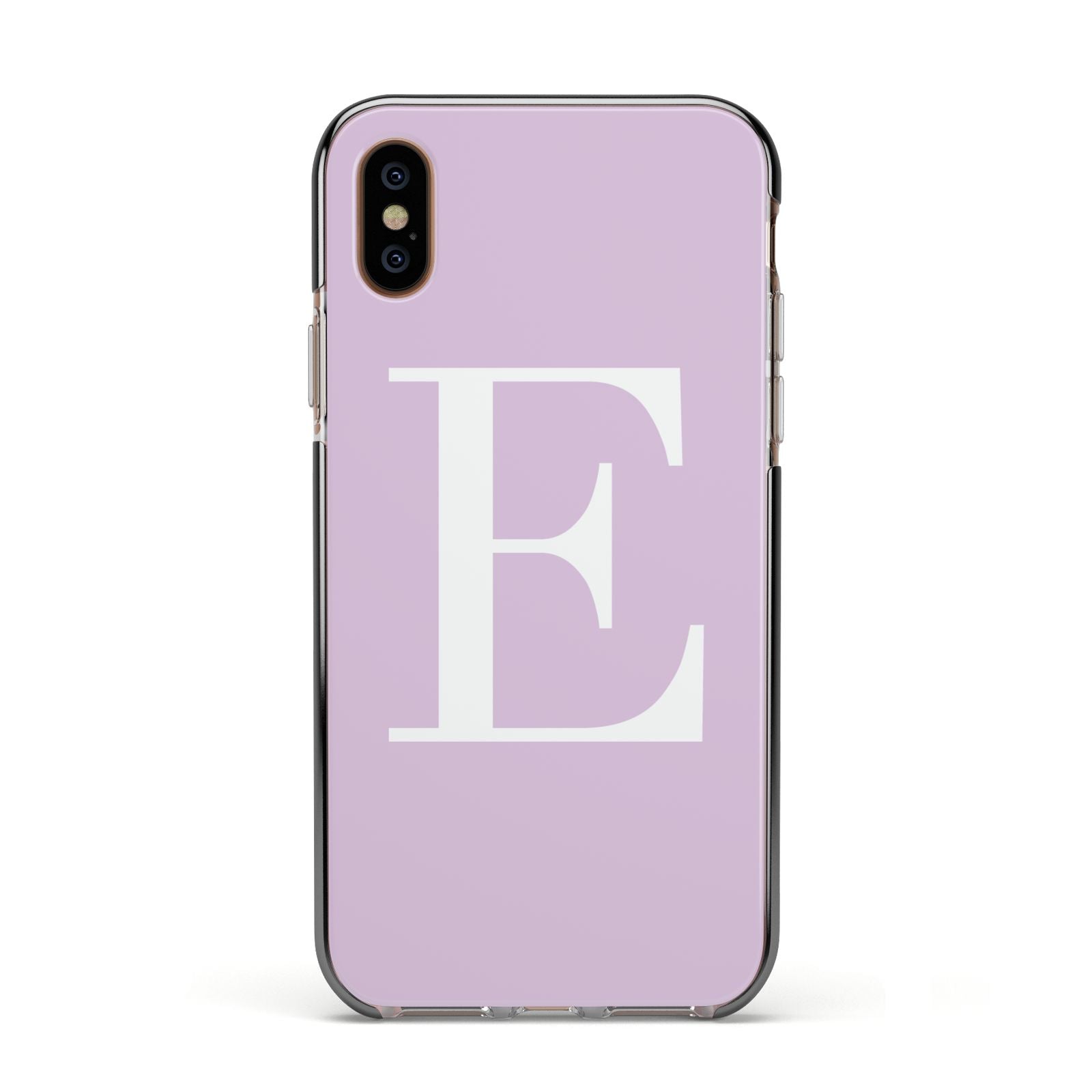 Personalised Purple Black Initial Apple iPhone Xs Impact Case Black Edge on Gold Phone