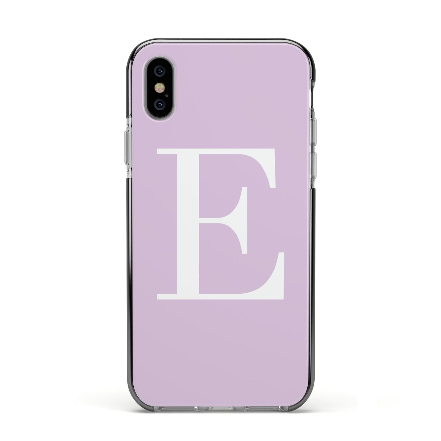 Personalised Purple Black Initial Apple iPhone Xs Impact Case Black Edge on Silver Phone