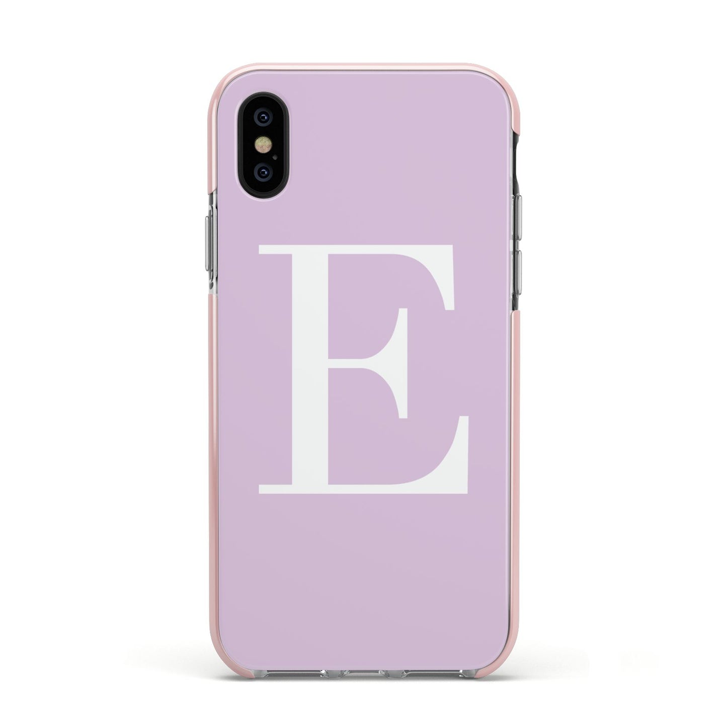 Personalised Purple Black Initial Apple iPhone Xs Impact Case Pink Edge on Black Phone