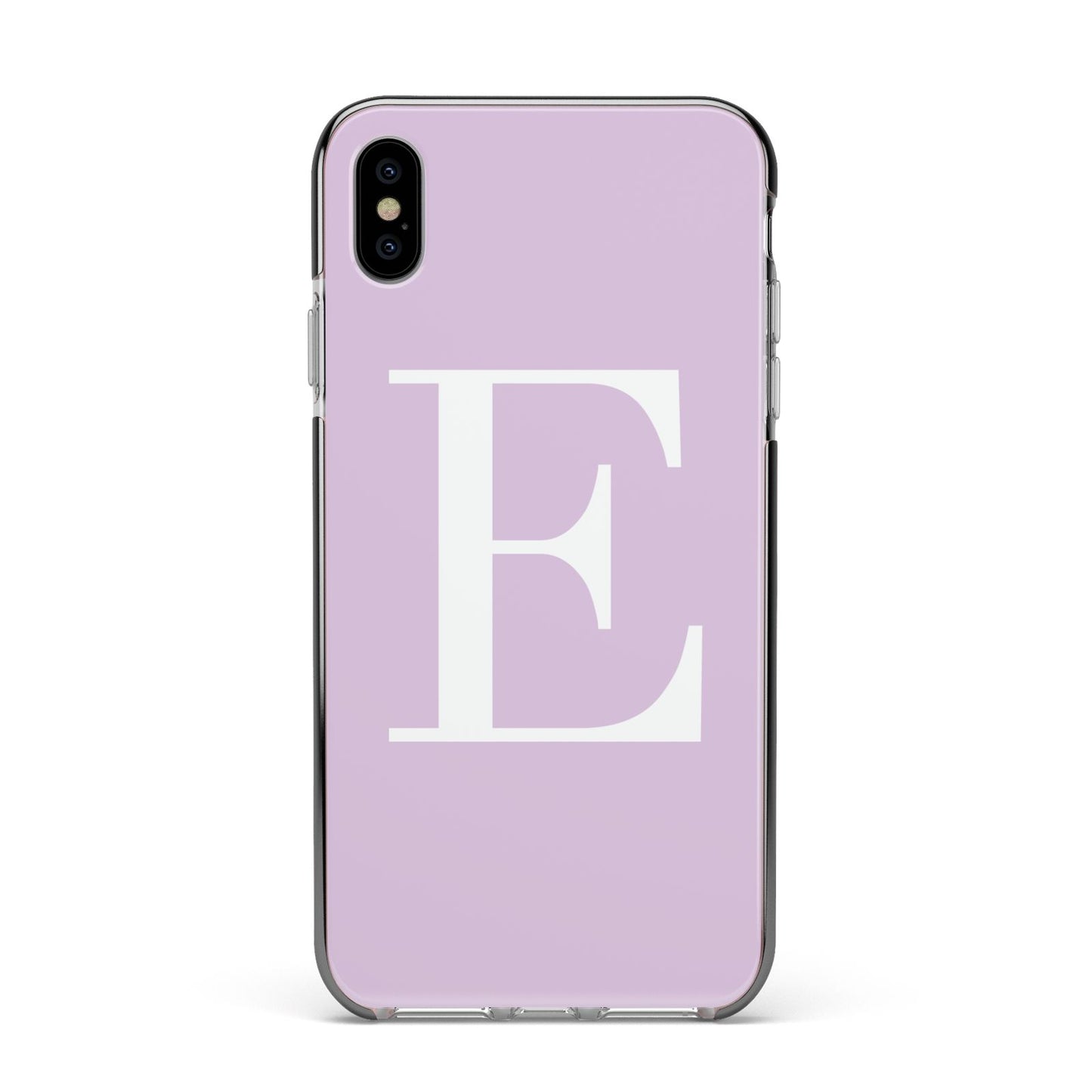 Personalised Purple Black Initial Apple iPhone Xs Max Impact Case Black Edge on Silver Phone