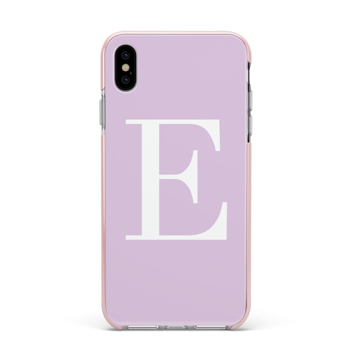 Personalised Purple Black Initial Apple iPhone Xs Max Impact Case Pink Edge on Silver Phone