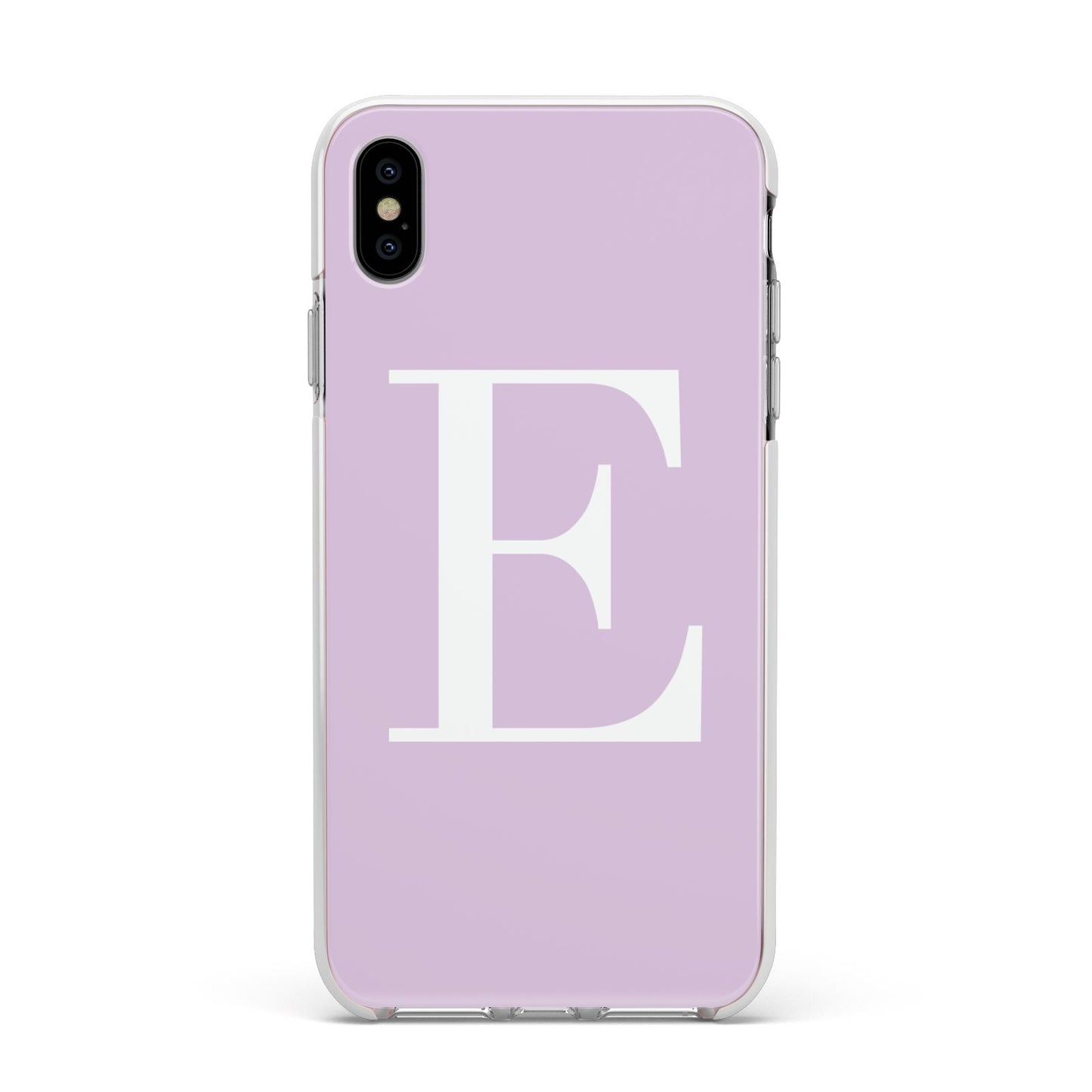 Personalised Purple Black Initial Apple iPhone Xs Max Impact Case White Edge on Silver Phone