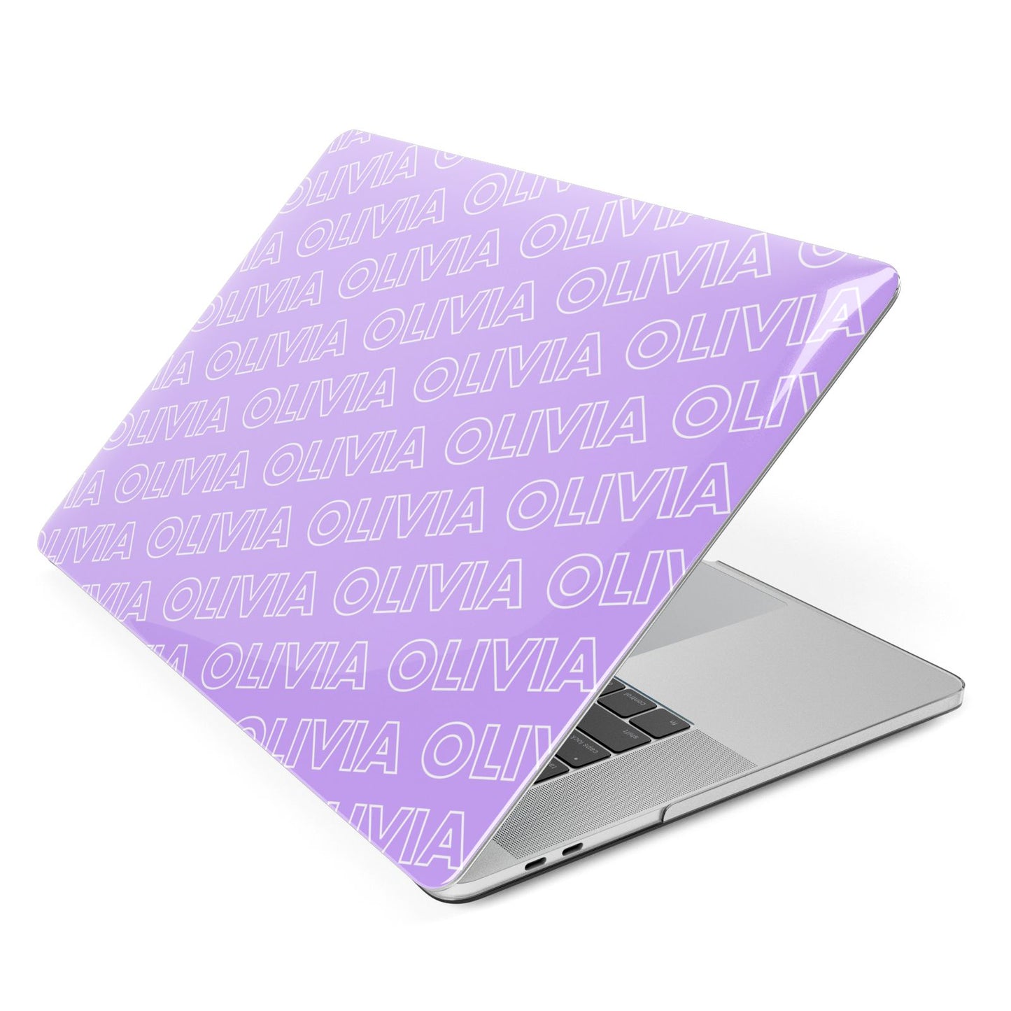 Personalised Purple Diagonal Name Apple MacBook Case Side View