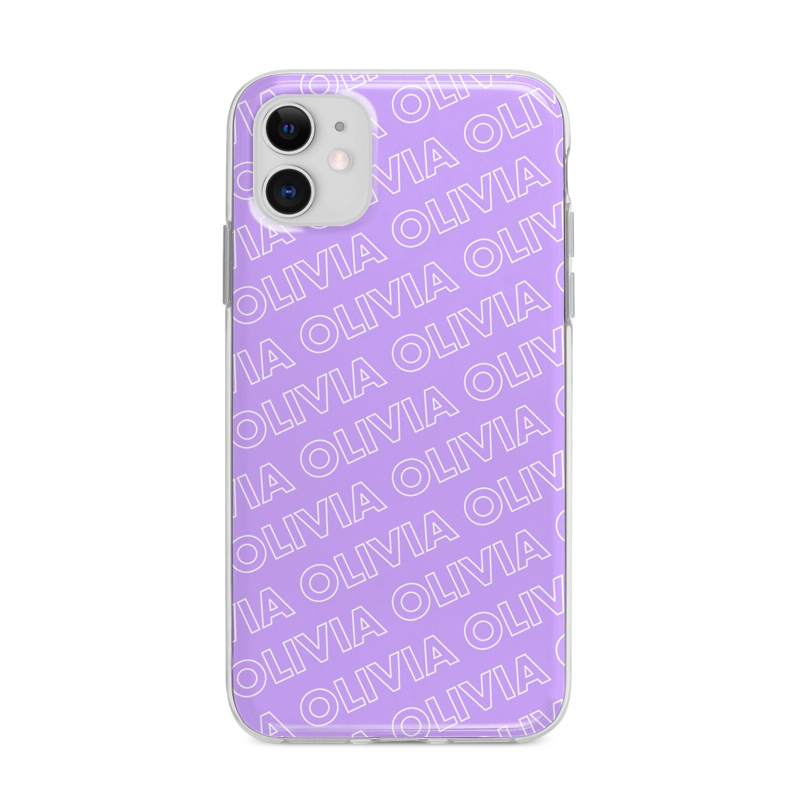 Personalised Purple Diagonal Name Apple iPhone 11 in White with Bumper Case