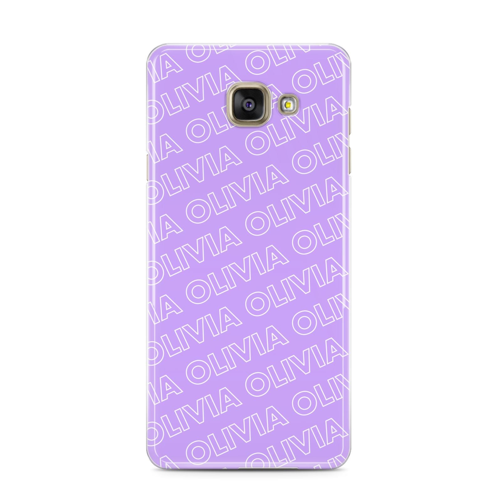 Personalised Purple Diagonal Name Samsung Galaxy A3 2016 Case on gold phone