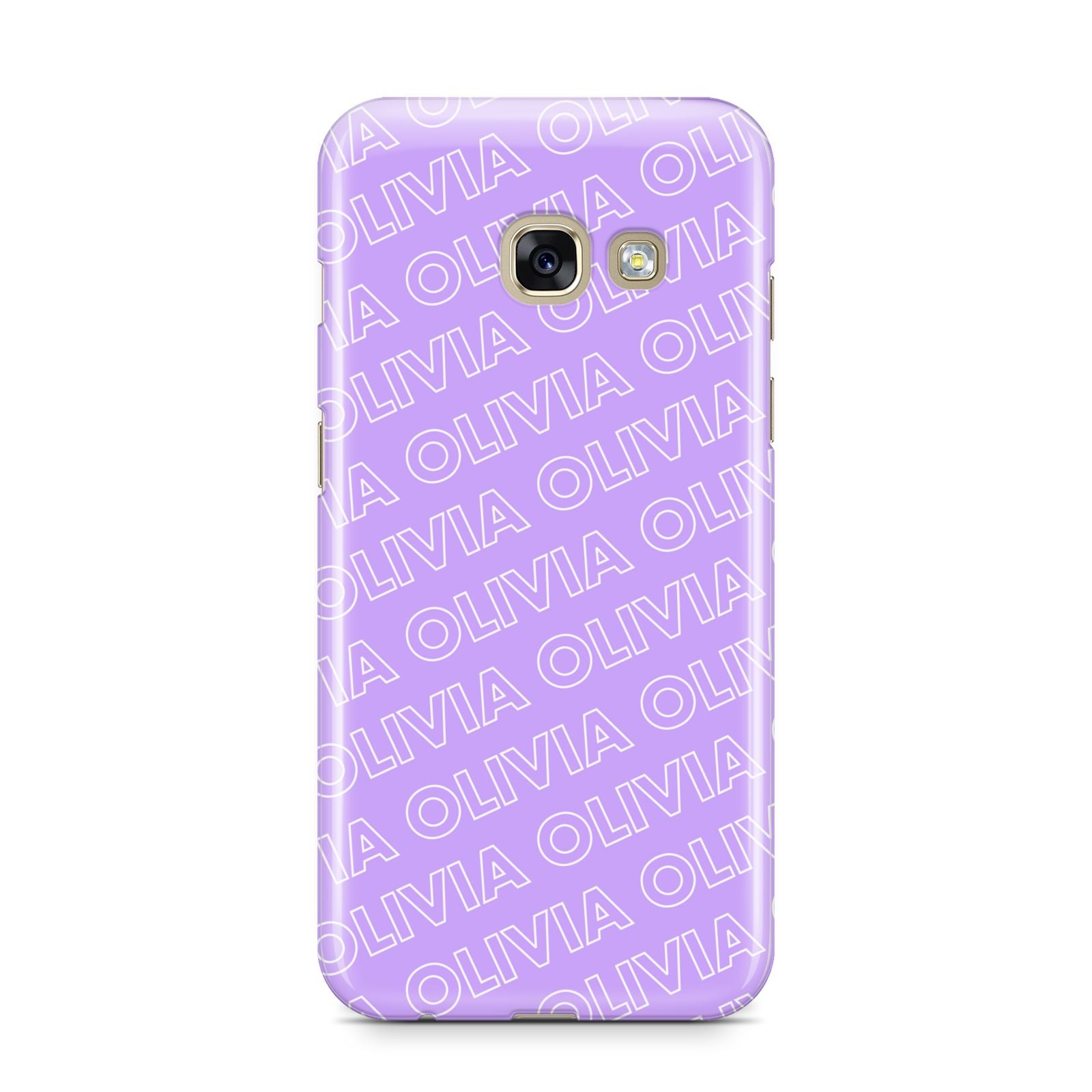 Personalised Purple Diagonal Name Samsung Galaxy A3 2017 Case on gold phone