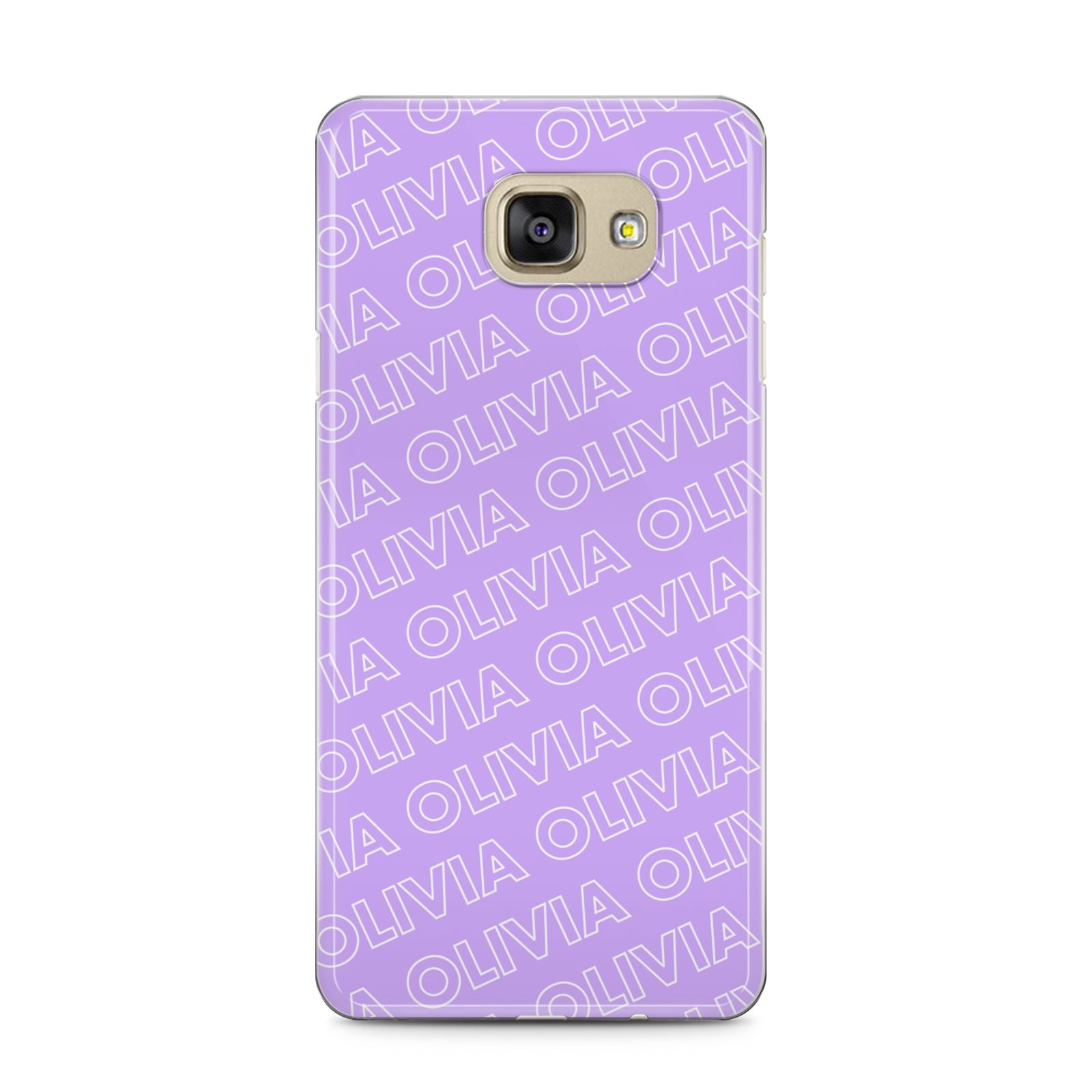 Personalised Purple Diagonal Name Samsung Galaxy A5 2016 Case on gold phone