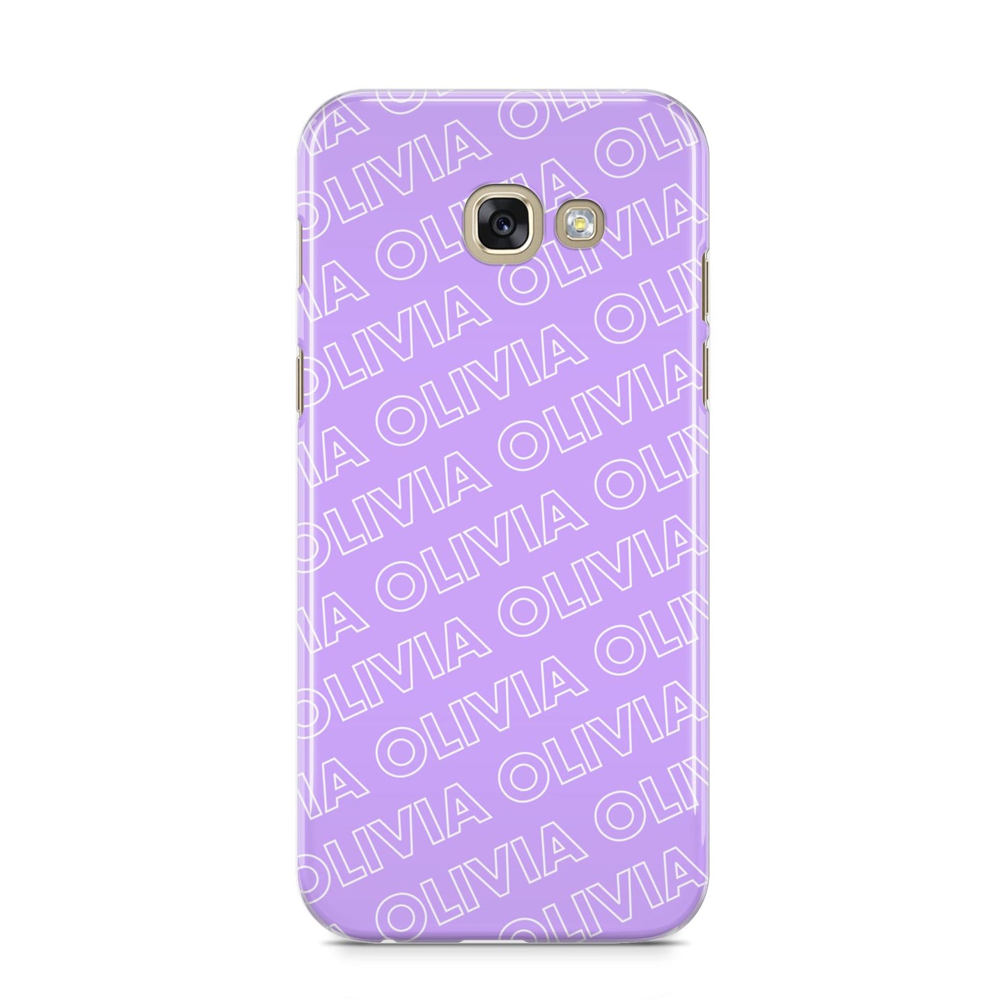 Personalised Purple Diagonal Name Samsung Galaxy A5 2017 Case on gold phone