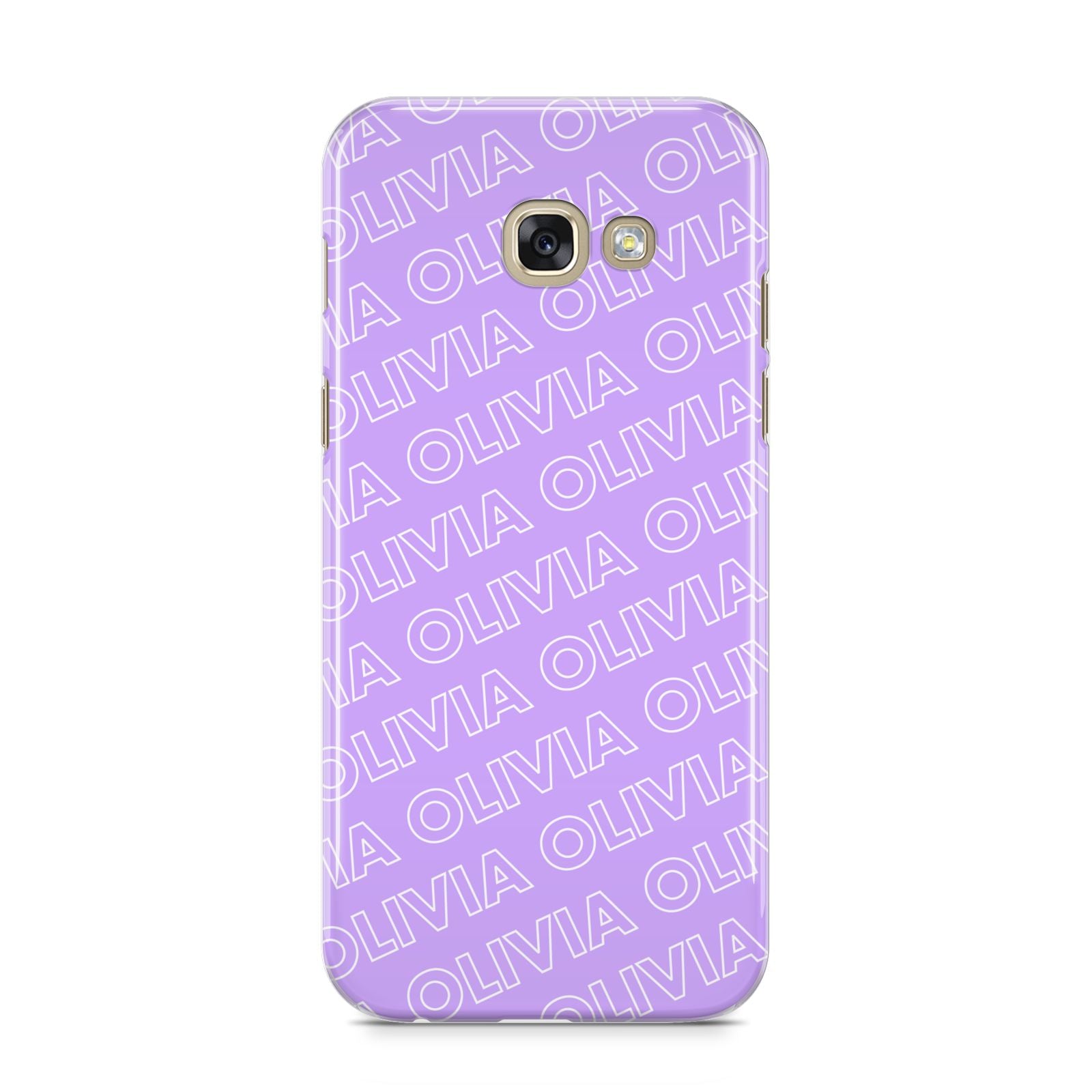 Personalised Purple Diagonal Name Samsung Galaxy A5 2017 Case on gold phone