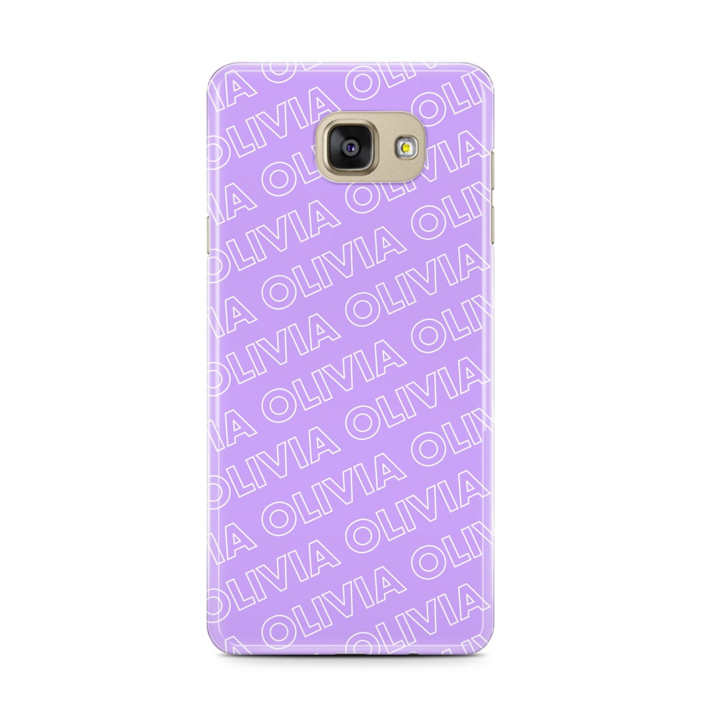Personalised Purple Diagonal Name Samsung Galaxy A7 2016 Case on gold phone