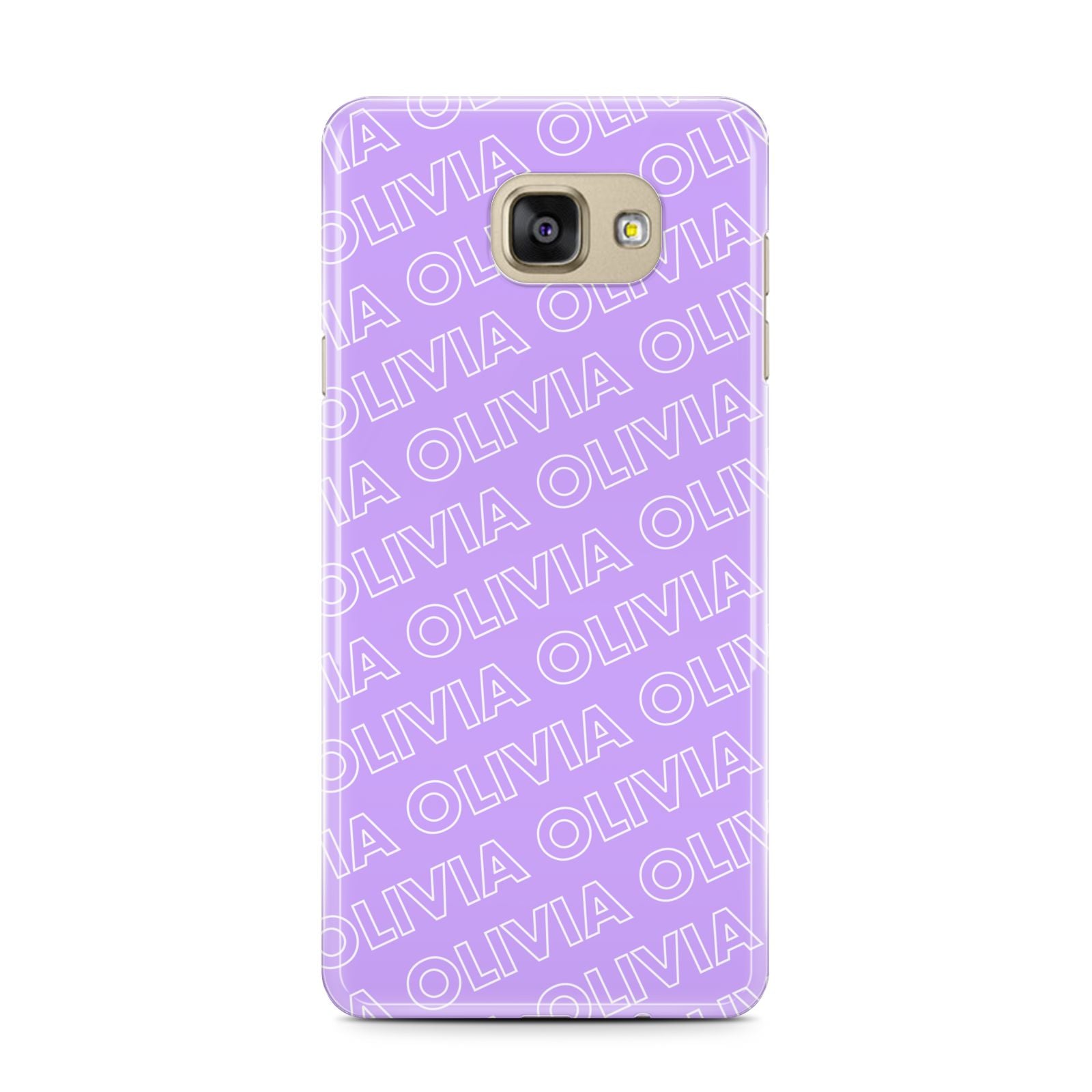 Personalised Purple Diagonal Name Samsung Galaxy A7 2016 Case on gold phone