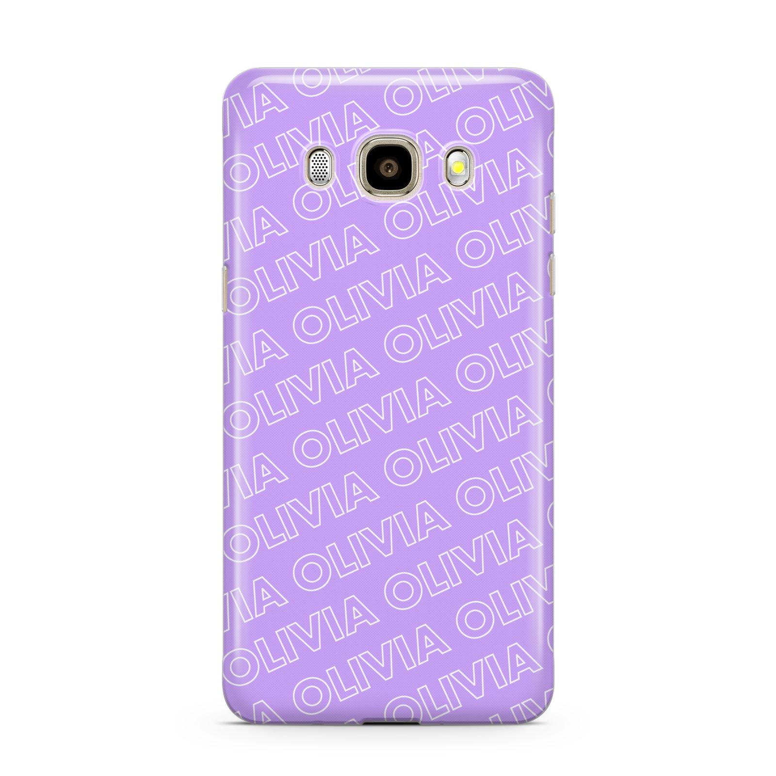 Personalised Purple Diagonal Name Samsung Galaxy J7 2016 Case on gold phone