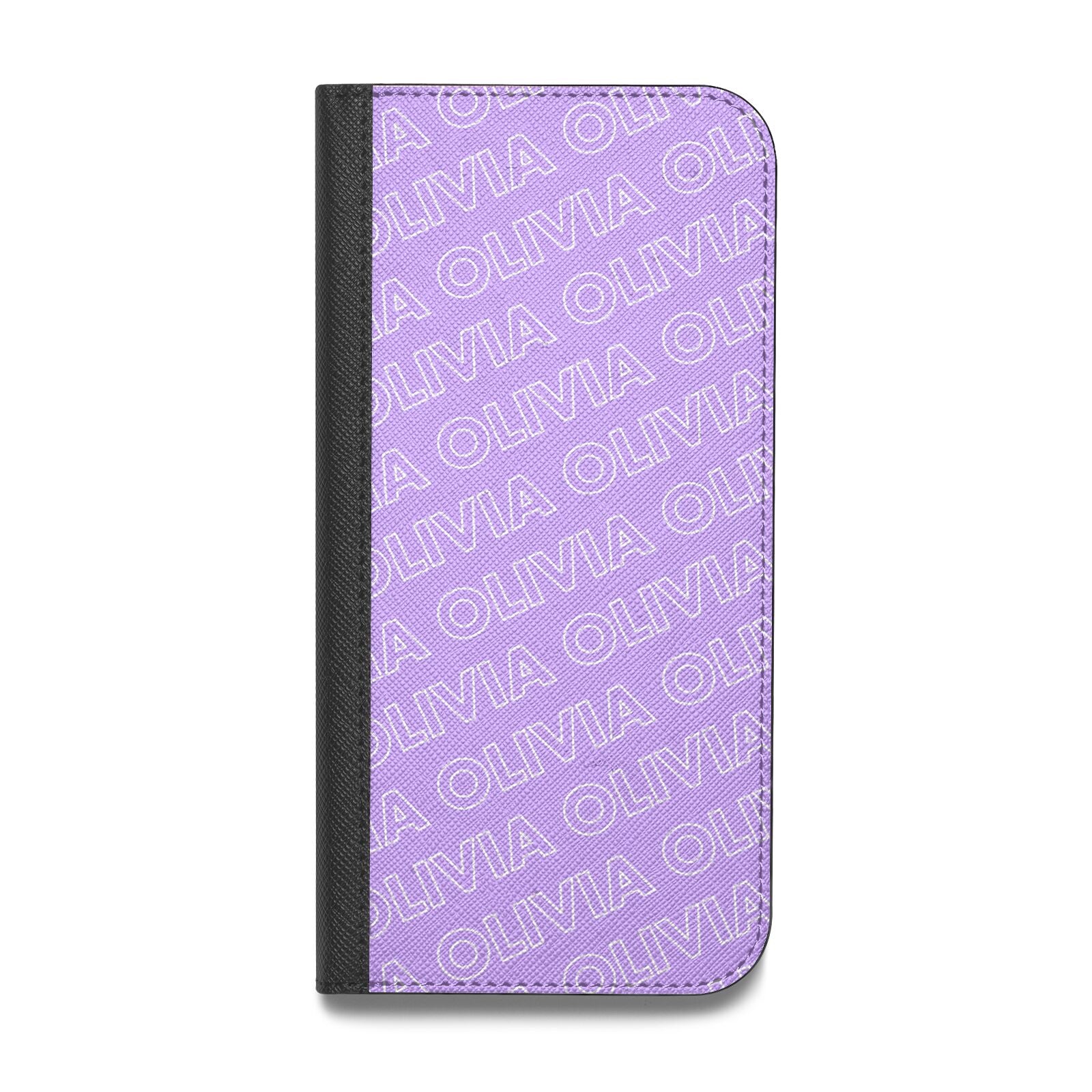 Personalised Purple Diagonal Name Vegan Leather Flip iPhone Case