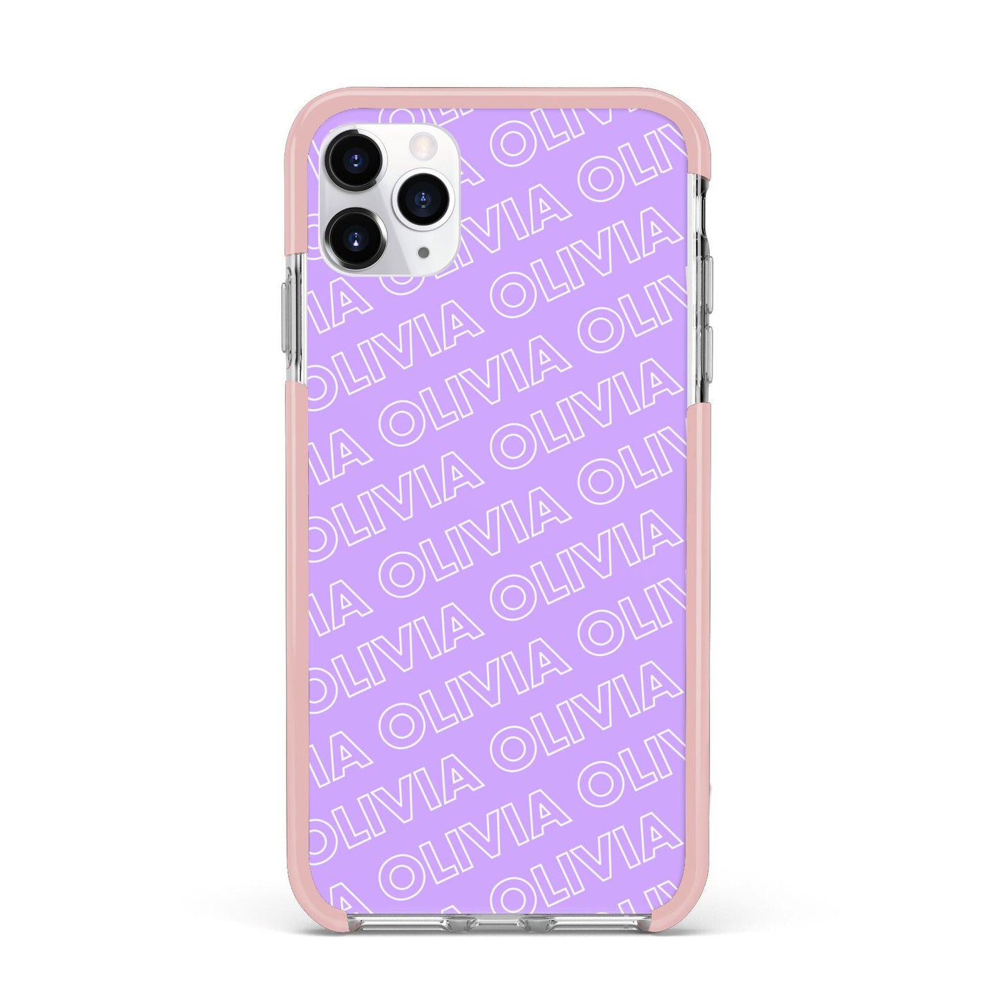 Personalised Purple Diagonal Name iPhone 11 Pro Max Impact Pink Edge Case