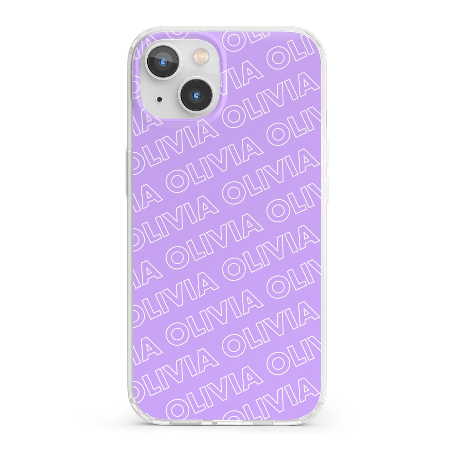 Personalised Purple Diagonal Name iPhone 13 Clear Bumper Case