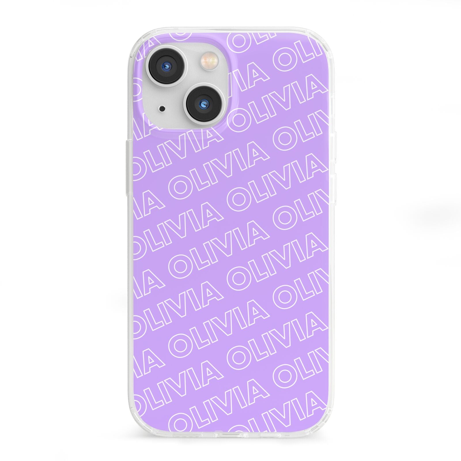 Personalised Purple Diagonal Name iPhone 13 Mini Clear Bumper Case