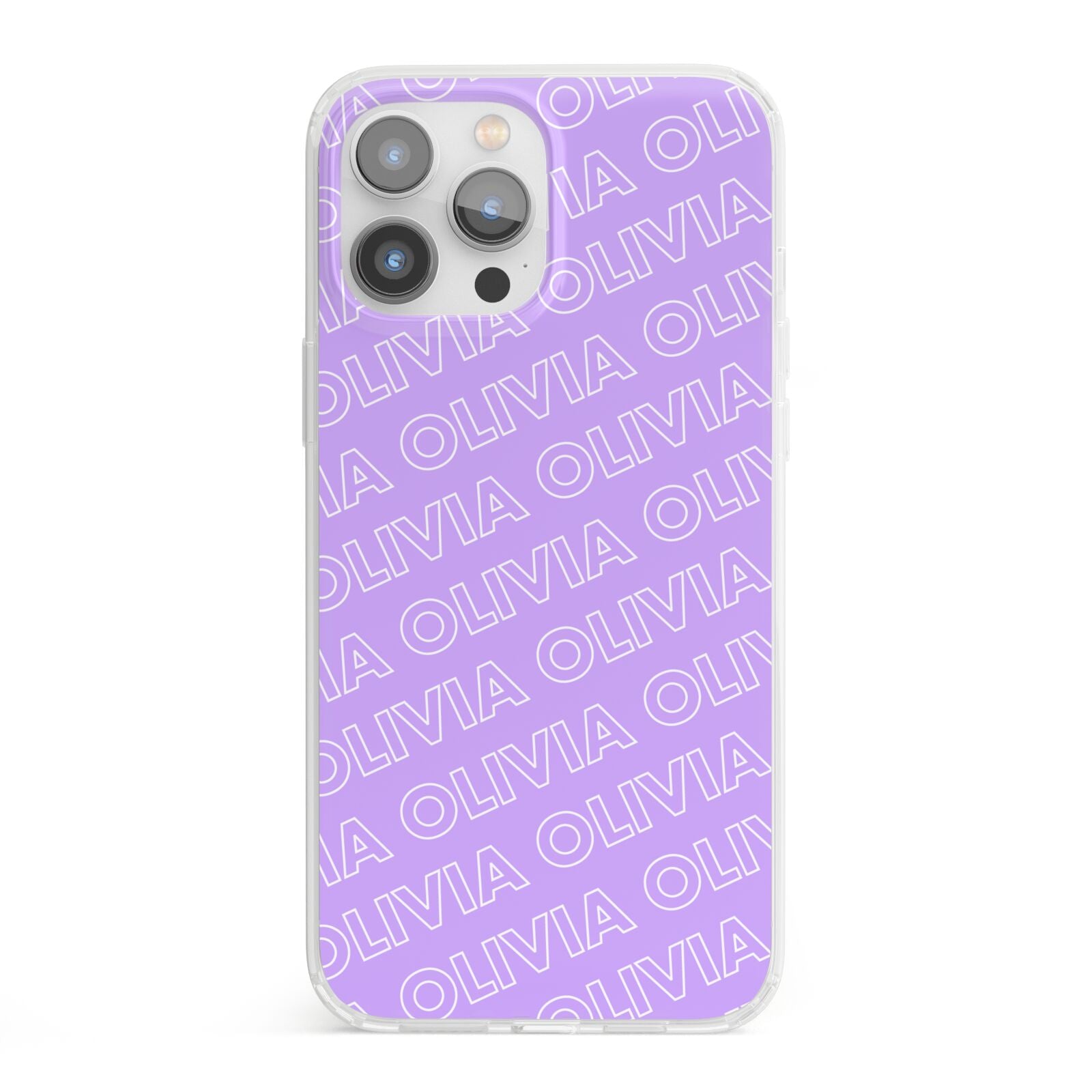 Personalised Purple Diagonal Name iPhone 13 Pro Max Clear Bumper Case