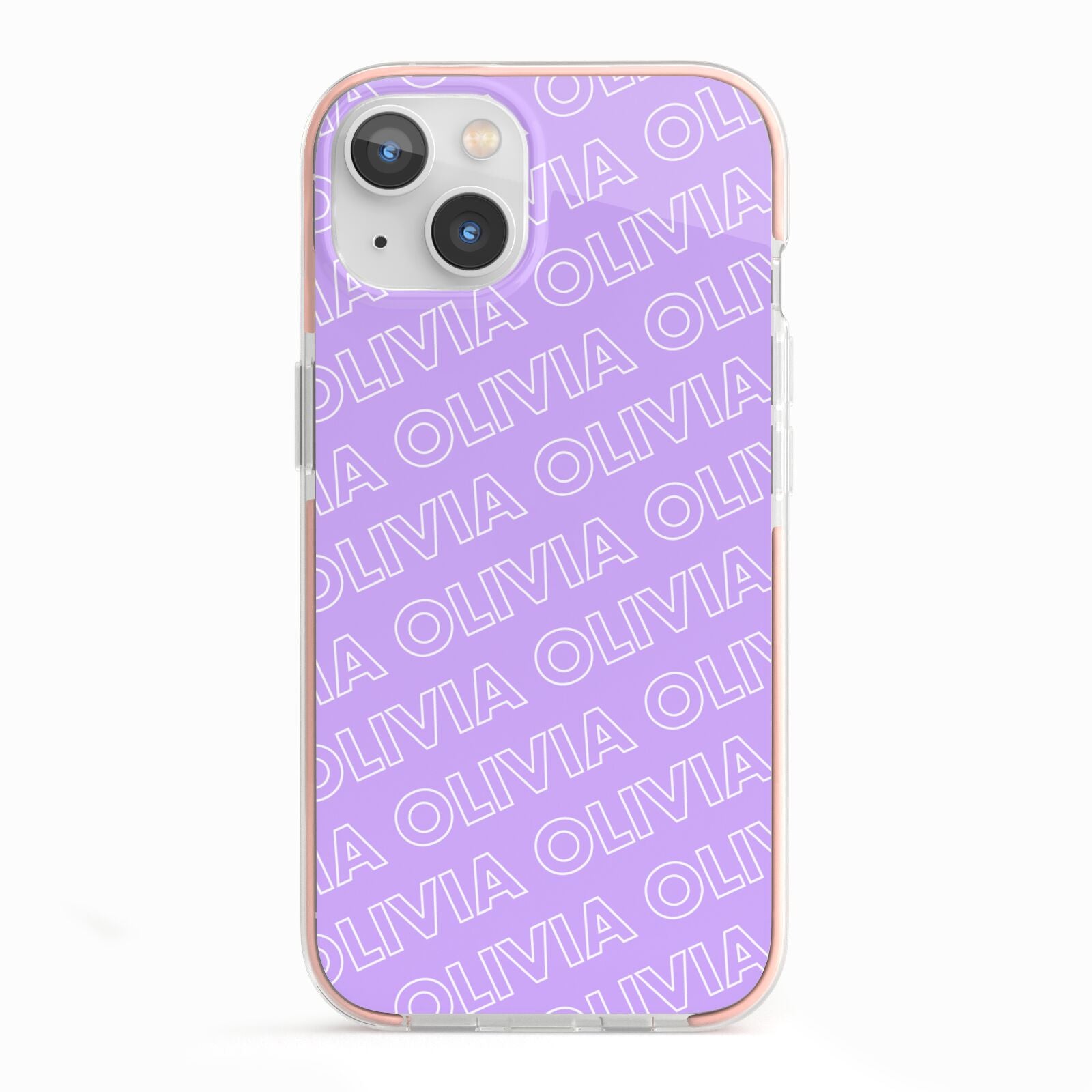 Personalised Purple Diagonal Name iPhone 13 TPU Impact Case with Pink Edges