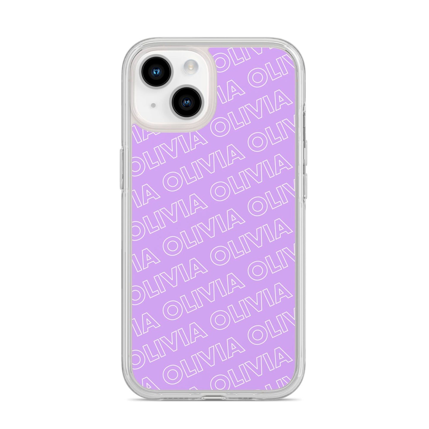 Personalised Purple Diagonal Name iPhone 14 Clear Tough Case Starlight