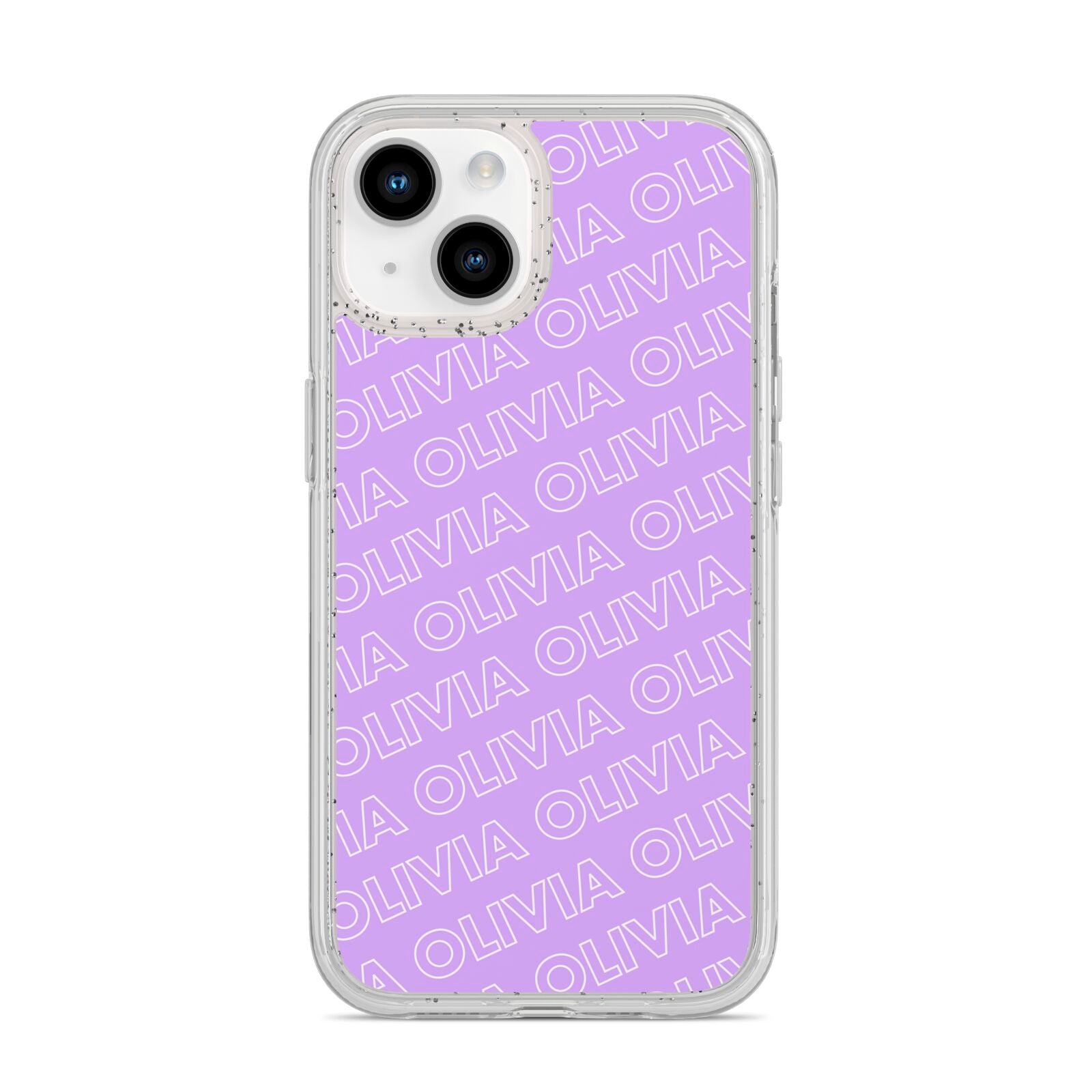 Personalised Purple Diagonal Name iPhone 14 Glitter Tough Case Starlight