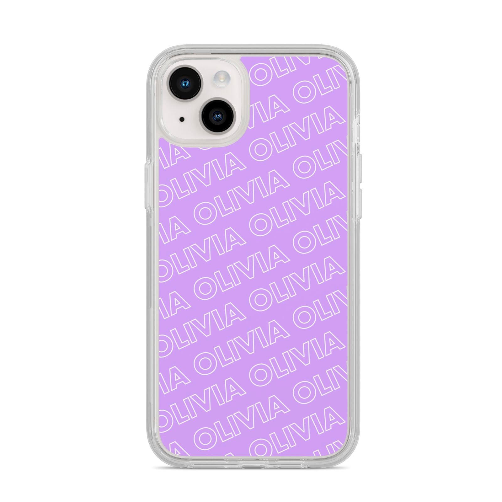 Personalised Purple Diagonal Name iPhone 14 Plus Clear Tough Case Starlight