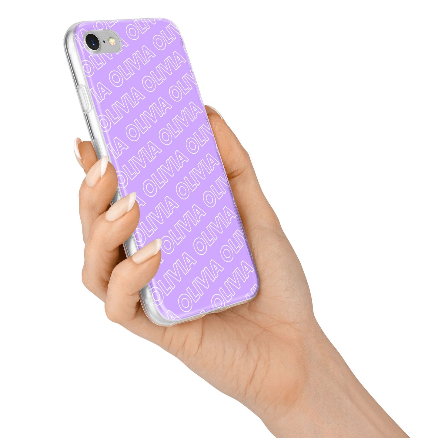 Personalised Purple Diagonal Name iPhone 7 Bumper Case on Silver iPhone Alternative Image