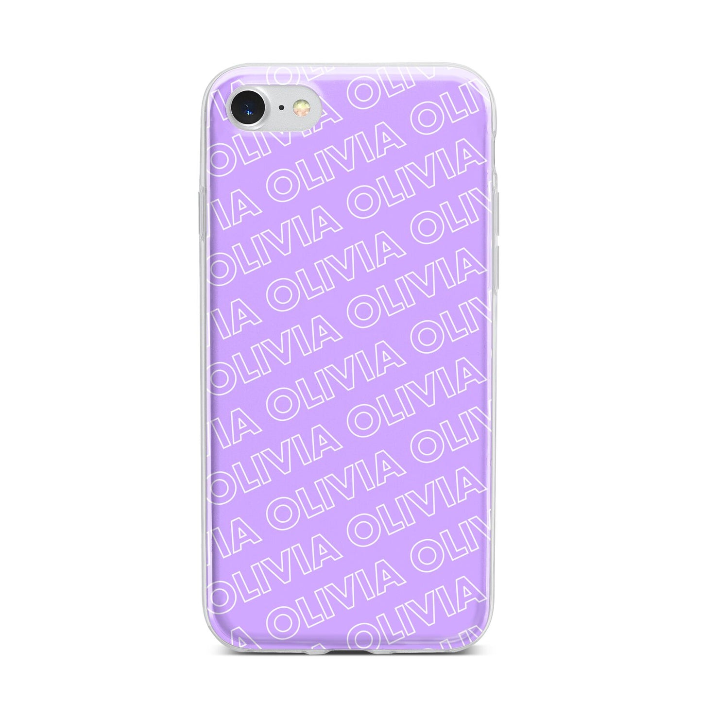 Personalised Purple Diagonal Name iPhone 7 Bumper Case on Silver iPhone