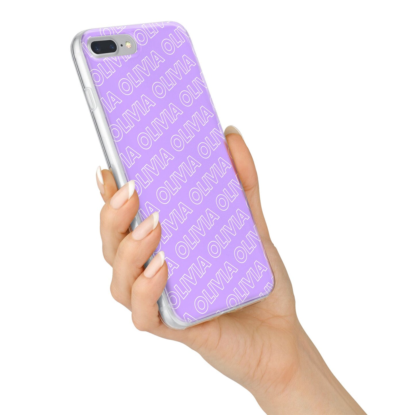 Personalised Purple Diagonal Name iPhone 7 Plus Bumper Case on Silver iPhone Alternative Image