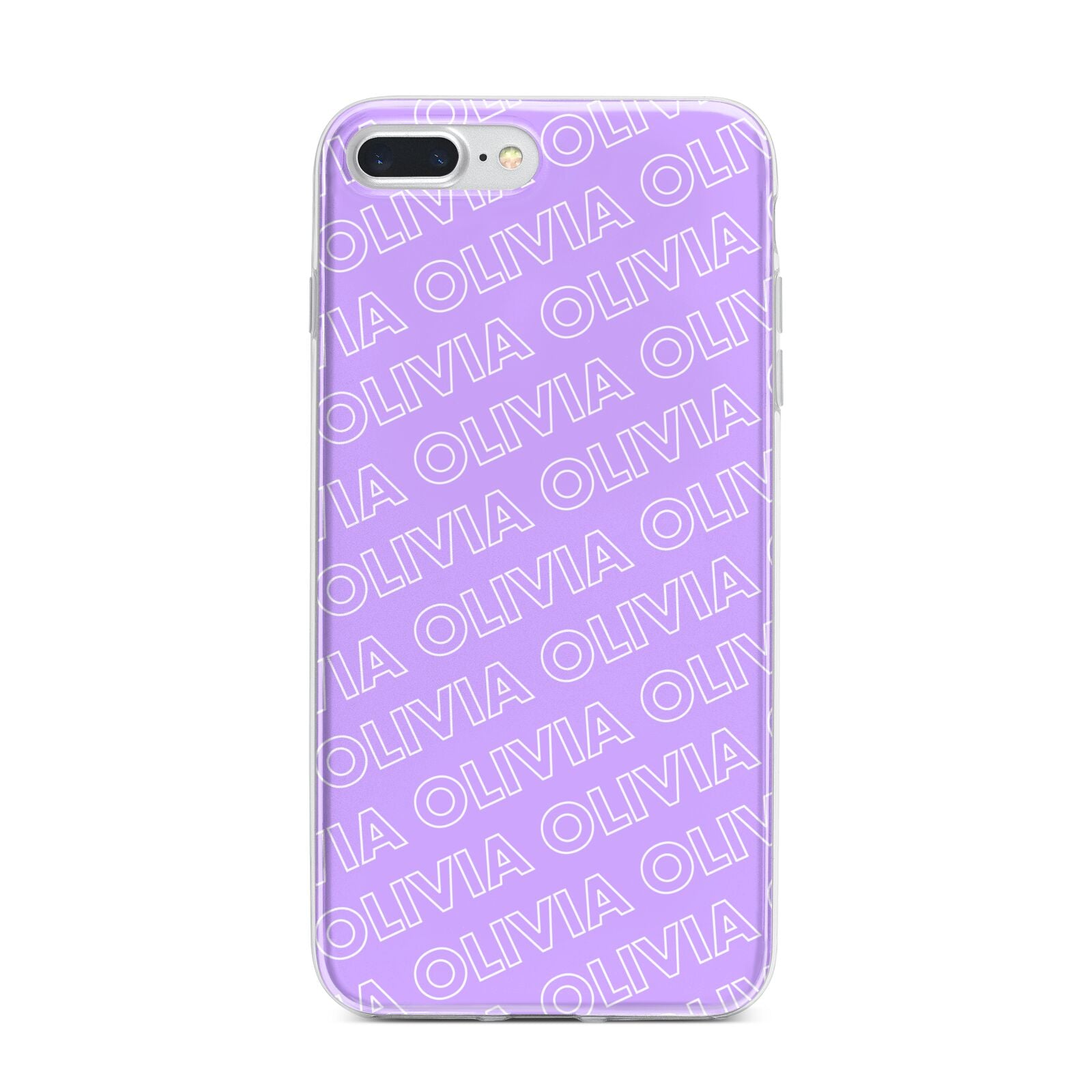 Personalised Purple Diagonal Name iPhone 7 Plus Bumper Case on Silver iPhone