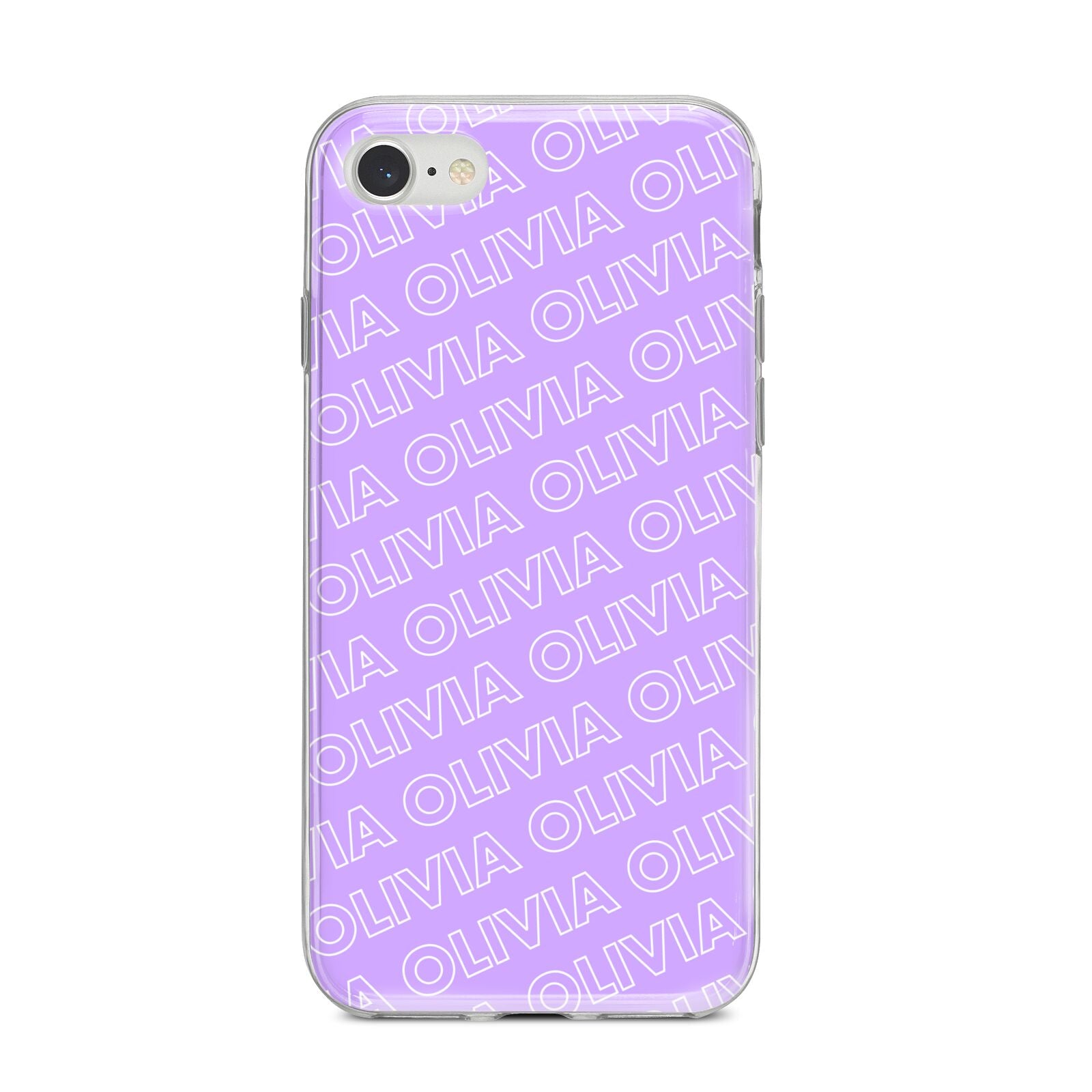 Personalised Purple Diagonal Name iPhone 8 Bumper Case on Silver iPhone