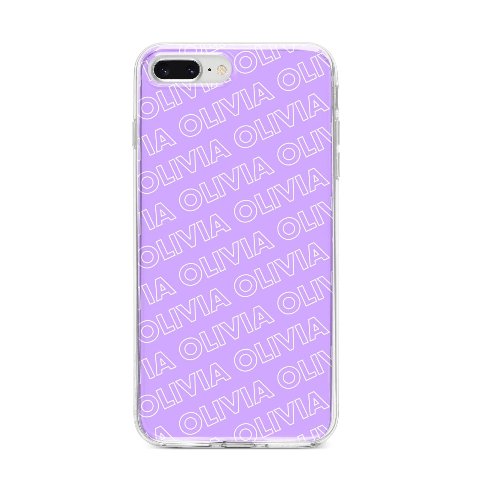 Personalised Purple Diagonal Name iPhone 8 Plus Bumper Case on Silver iPhone